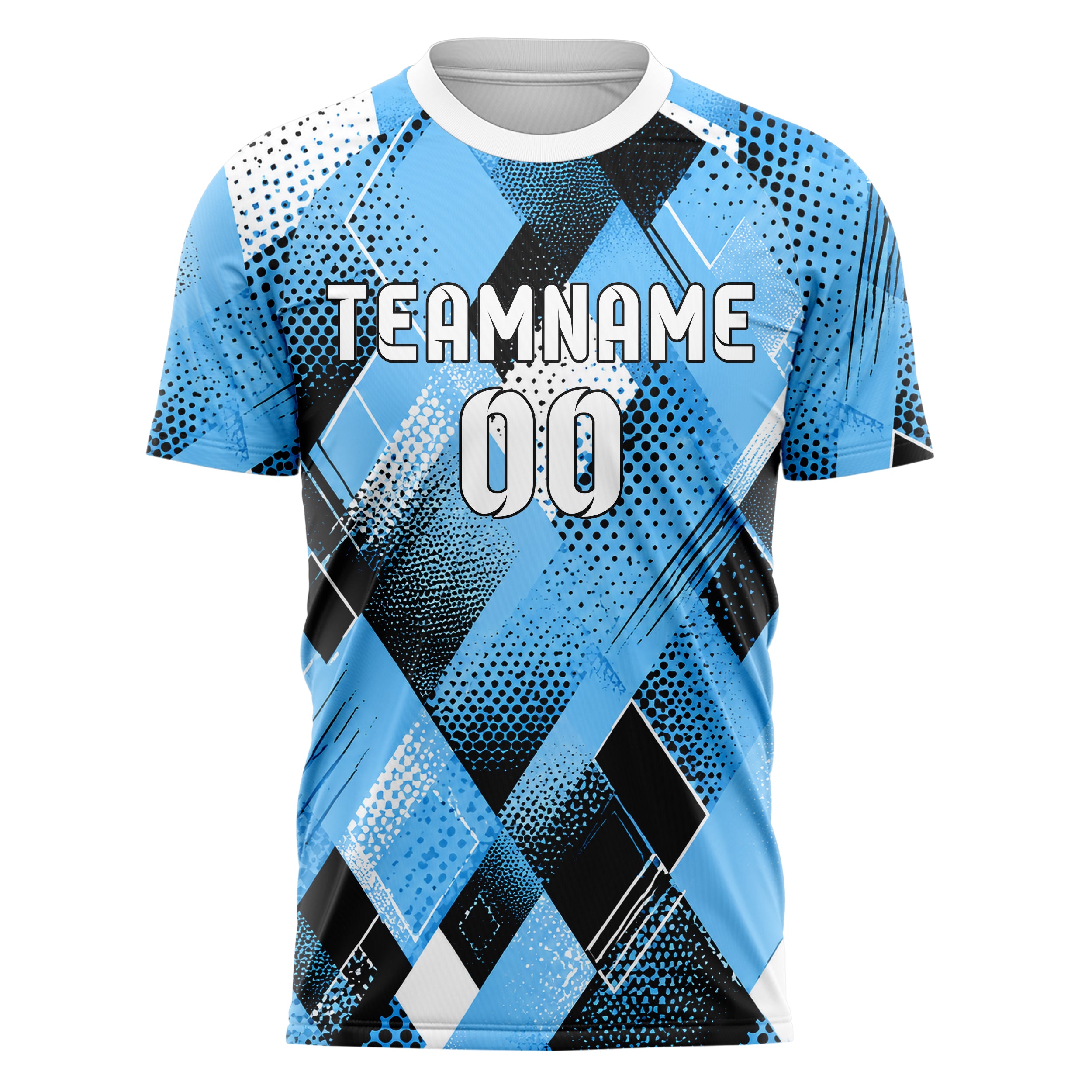 Puderblau lebendiges Rauten diagonale Tessellation Design 01-0258 individuelles Fußballtrikot front