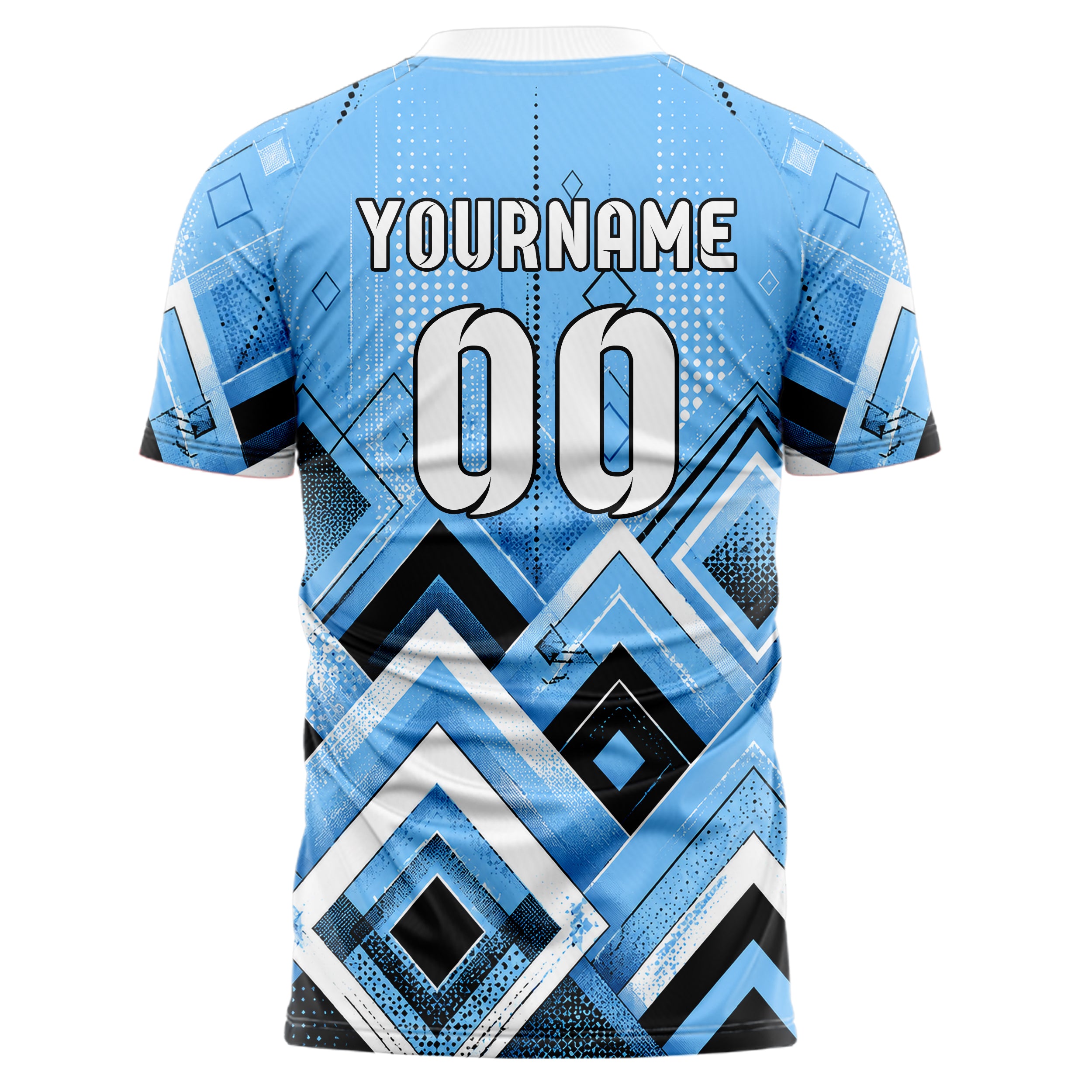 Puderblau lebendiges Rauten Layered 3D Rhombus Design 01-0339 individuelles Fußballtrikot back