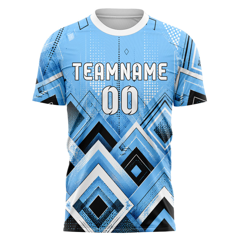 Puderblau lebendiges Rauten Layered 3D Rhombus Design 01-0339 individuelles Fußballtrikot front