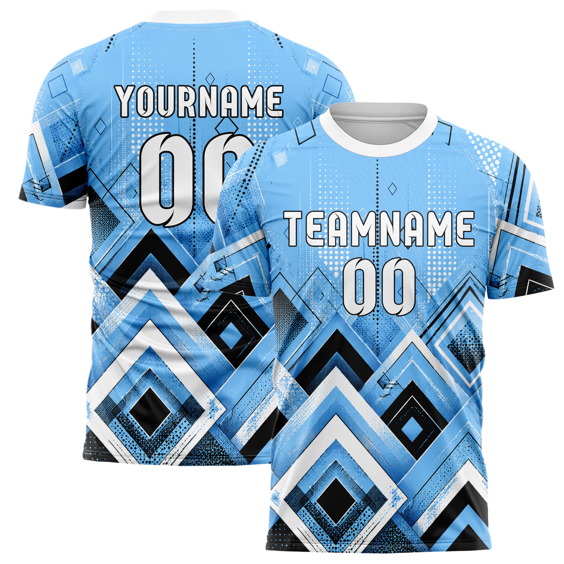 Puderblau lebendiges Rauten Layered 3D Rhombus Design 01-0339 individuelles Fußballtrikot main