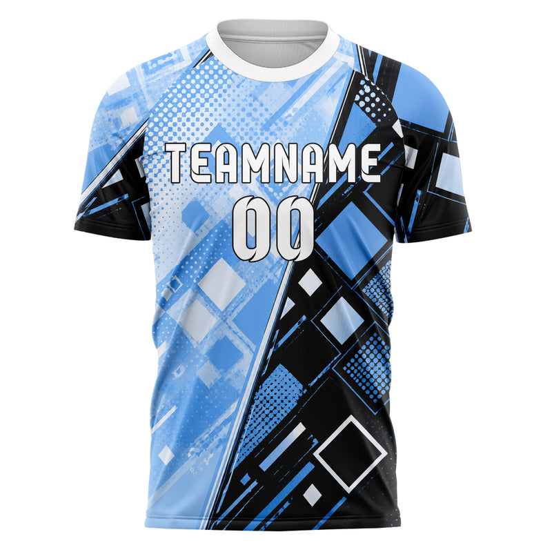 Puderblau lebendiges Rauten Micro to Macro Gradient Design 01-0348 individuelles Fußballtrikot front