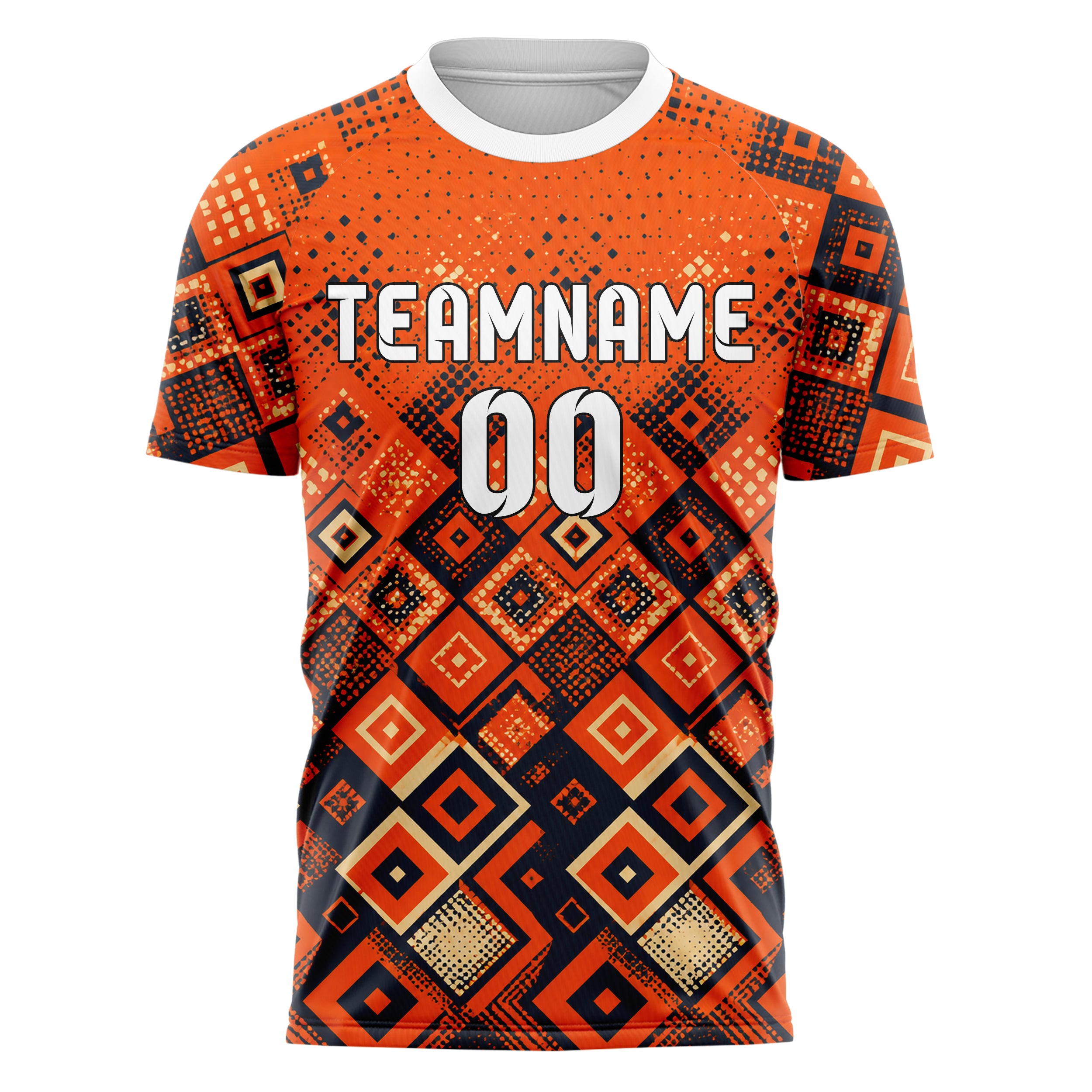 Bay Orange lebendiges Rauten Square Grid Design 01-0141 individuelles Fußballtrikot front