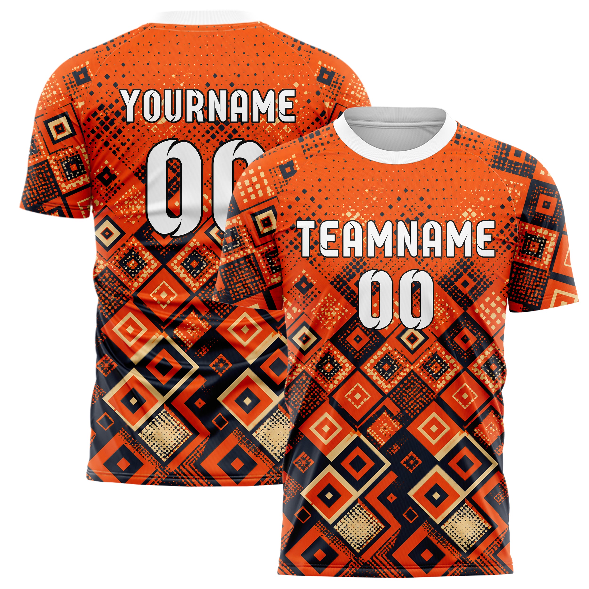 Bay Orange lebendiges Rauten Square Grid Design 01-0141 individuelles Fußballtrikot main