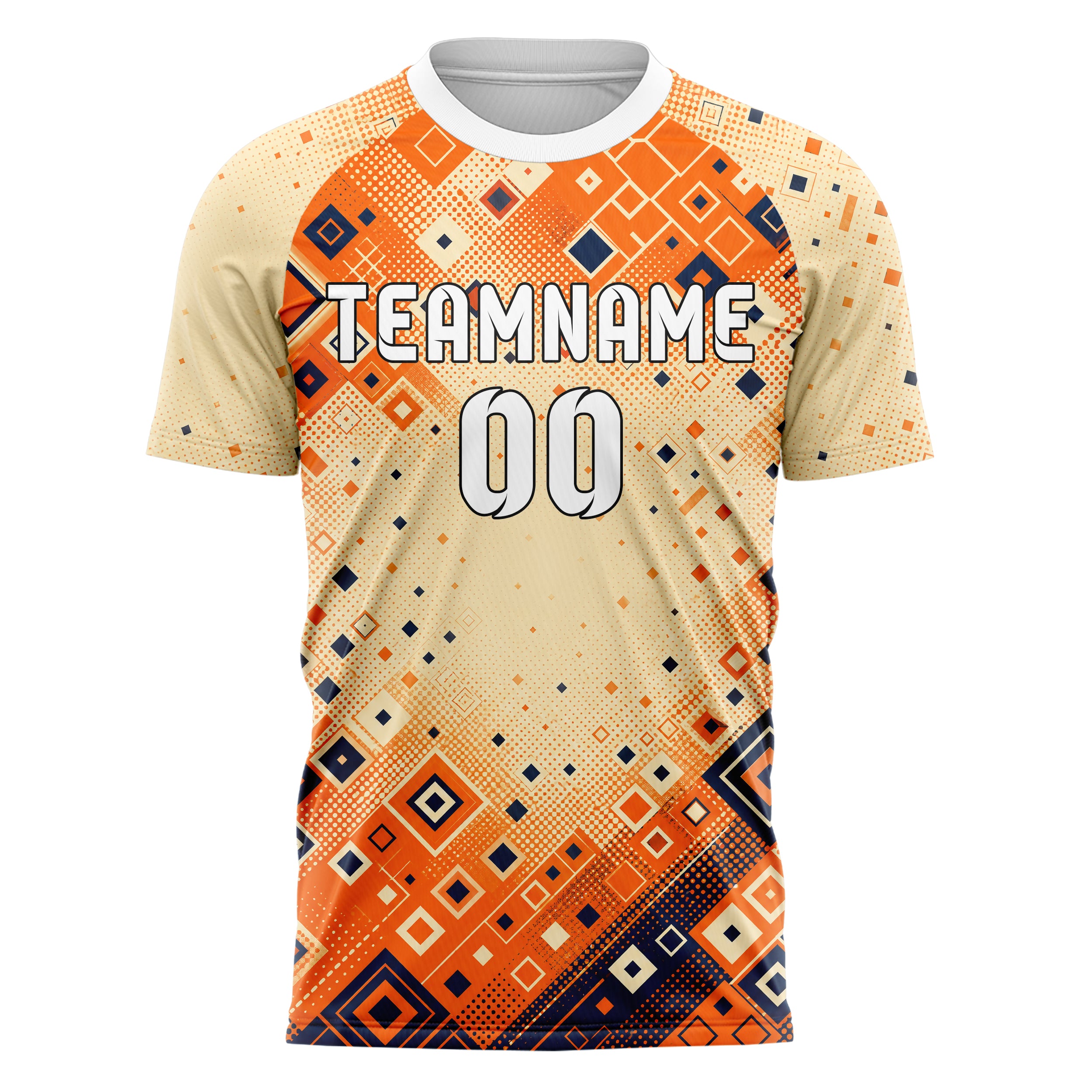 Bay Orange lebendiges Rauten radialer Center Fade Design 01-0009 individuelles Fußballtrikot front