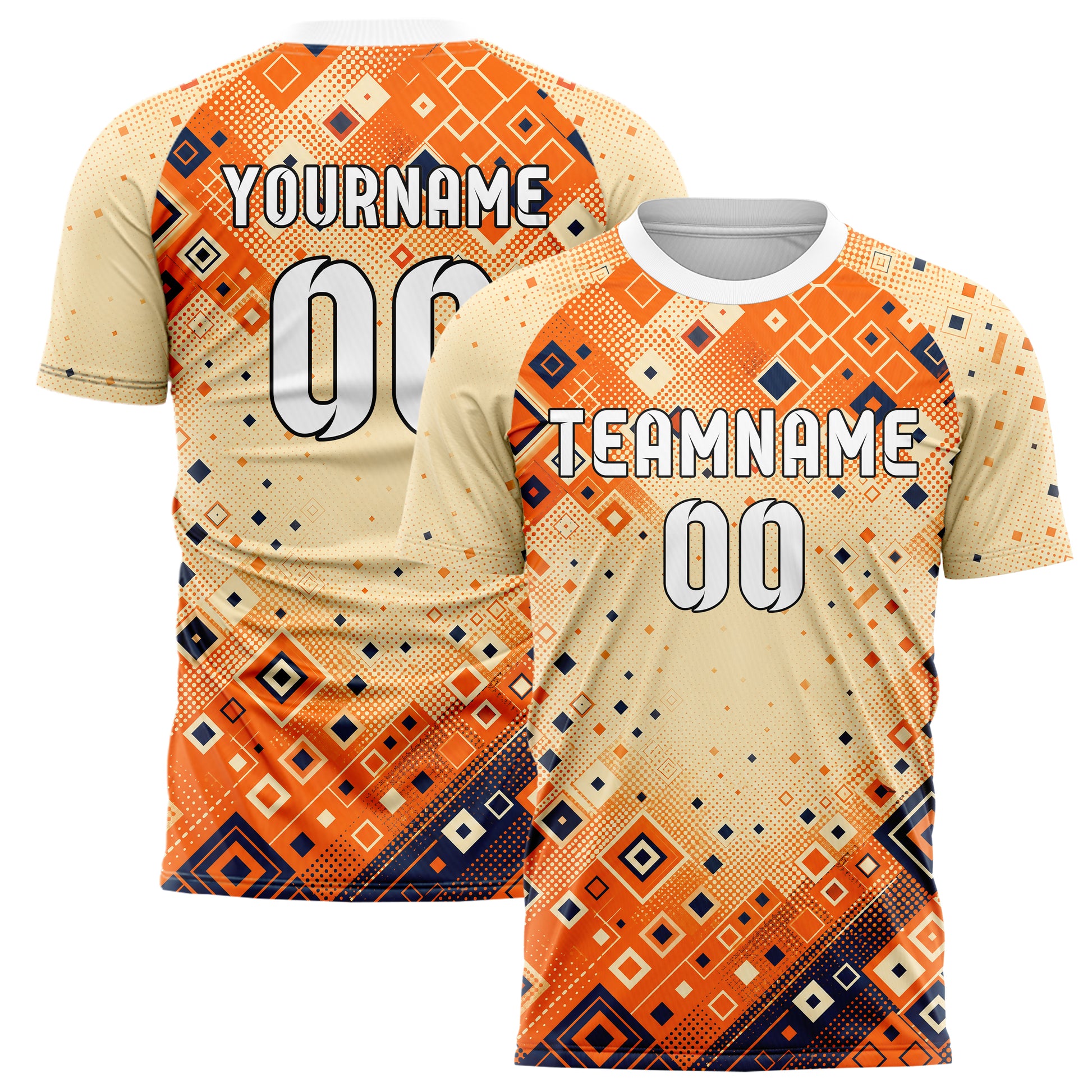 Bay Orange lebendiges Rauten radialer Center Fade Design 01-0009 individuelles Fußballtrikot main