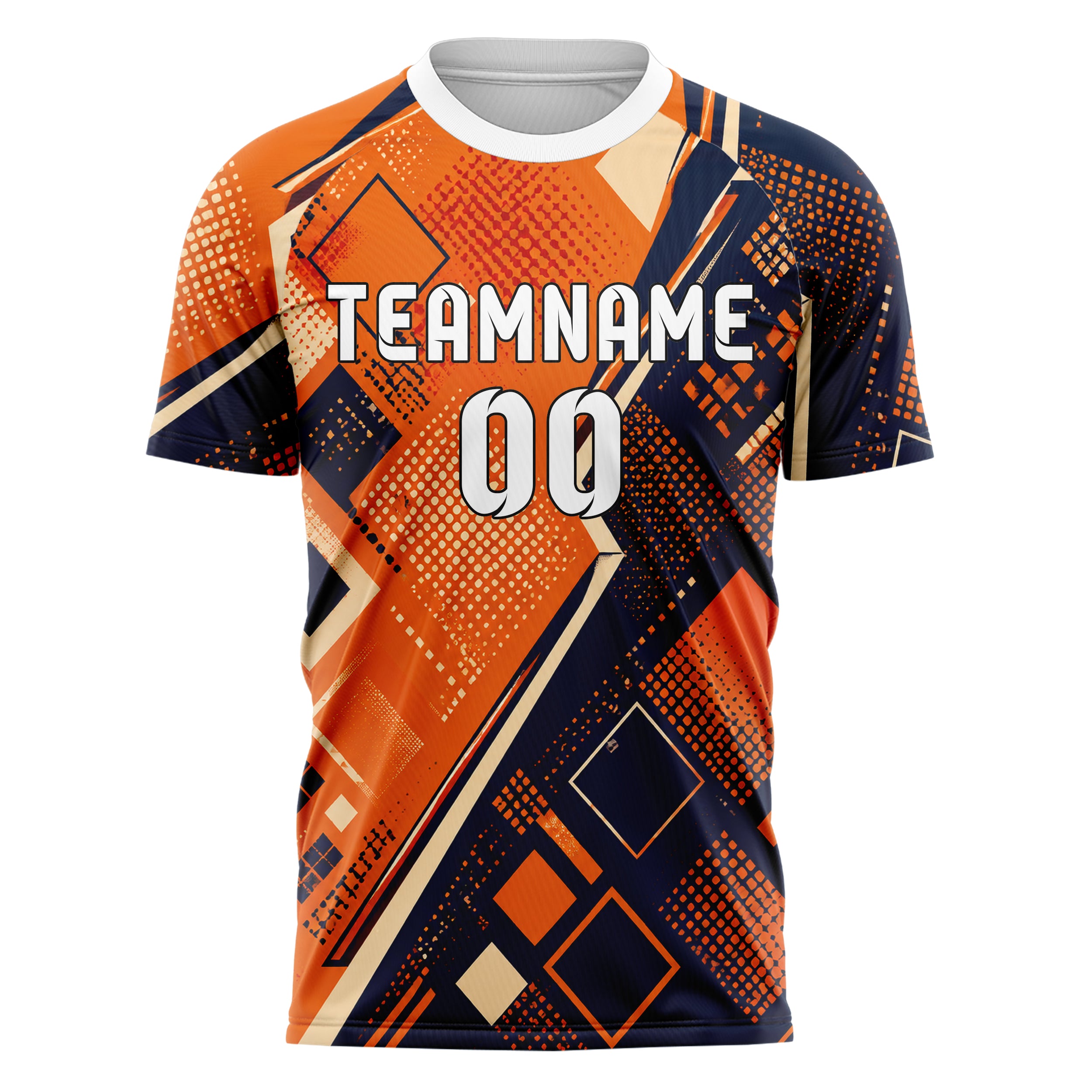 Bay Orange lebendiges Rauten radialer Center Fade Design 01-0321 individuelles Fußballtrikot front