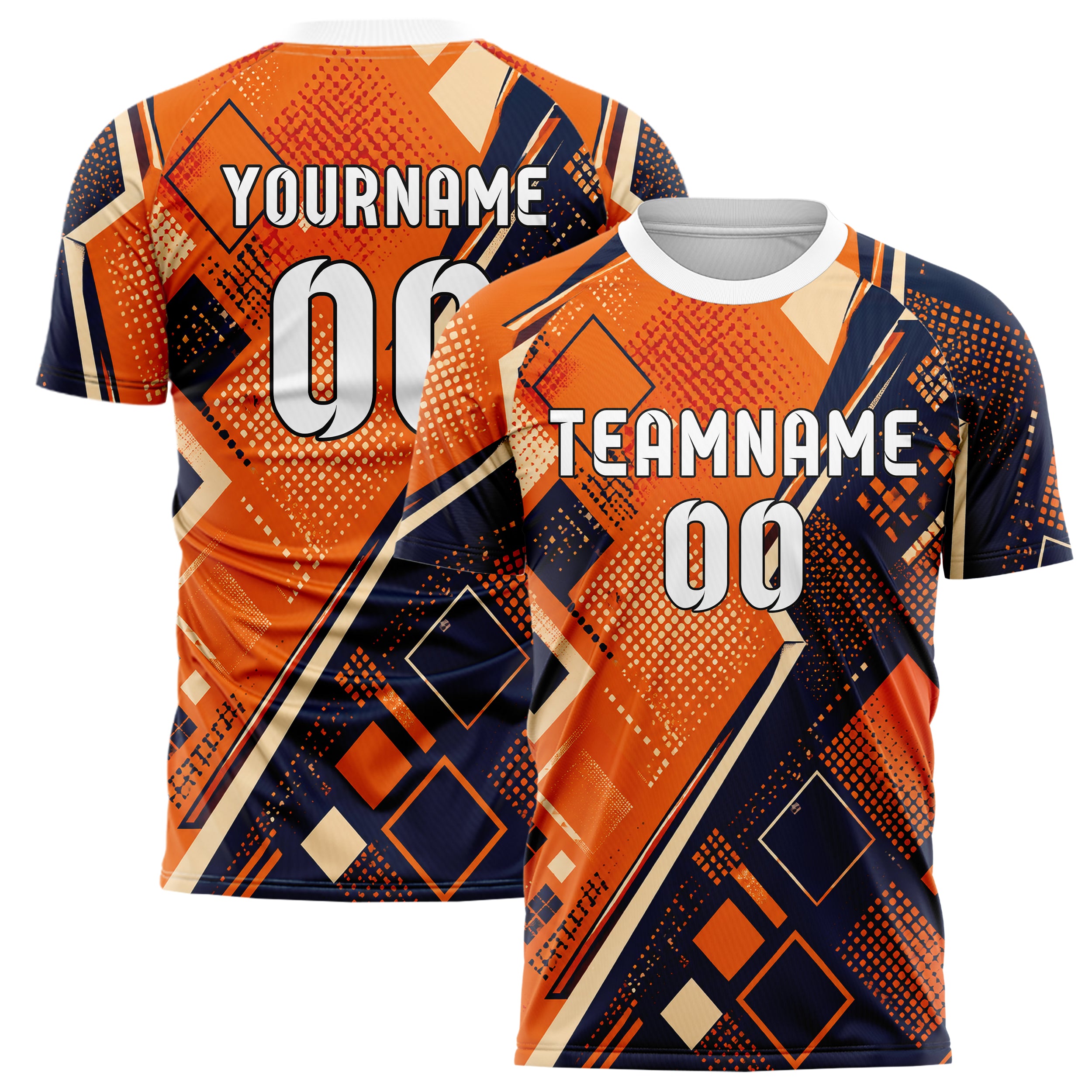 Bay Orange lebendiges Rauten radialer Center Fade Design 01-0321 individuelles Fußballtrikot main