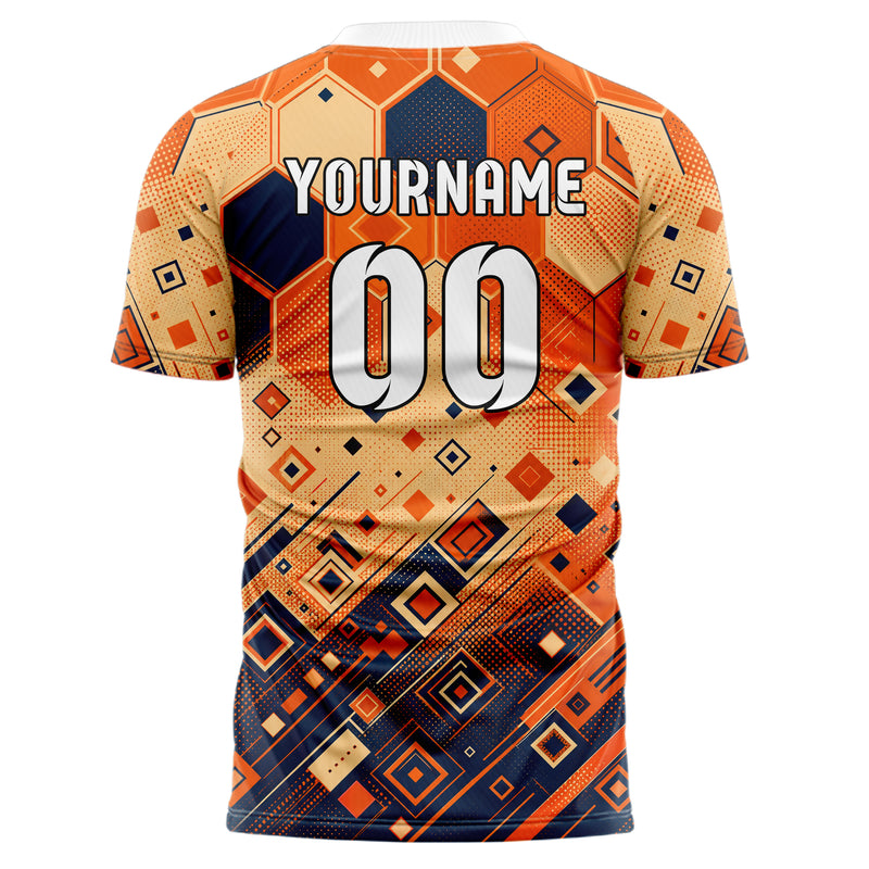 Bay Orange lebendiges Rauten hexagonale Panels Design 01-0006 individuelles Fußballtrikot back