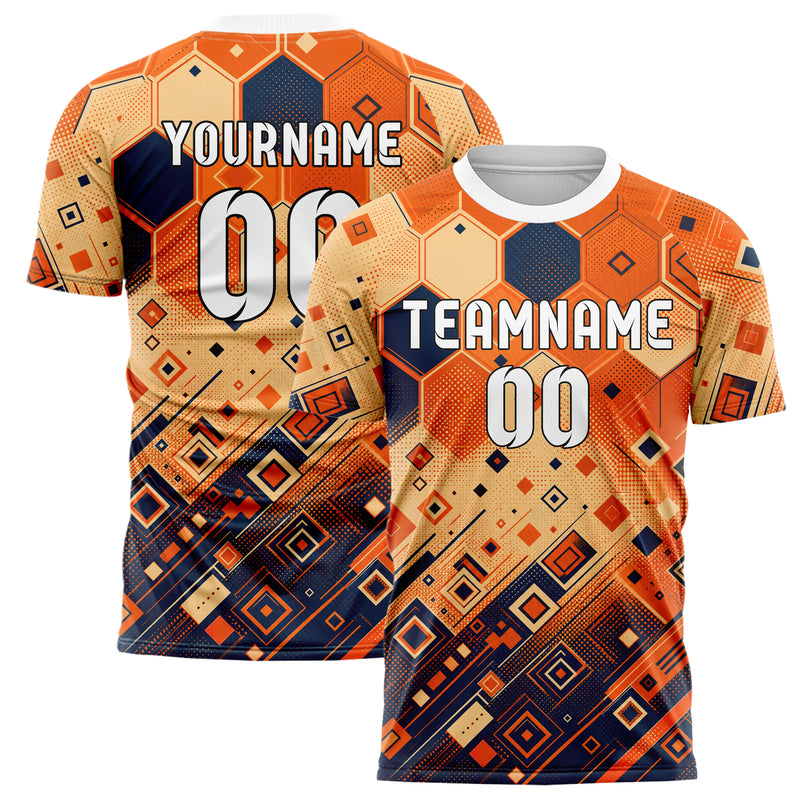 Bay Orange lebendiges Rauten hexagonale Panels Design 01-0006 individuelles Fußballtrikot main