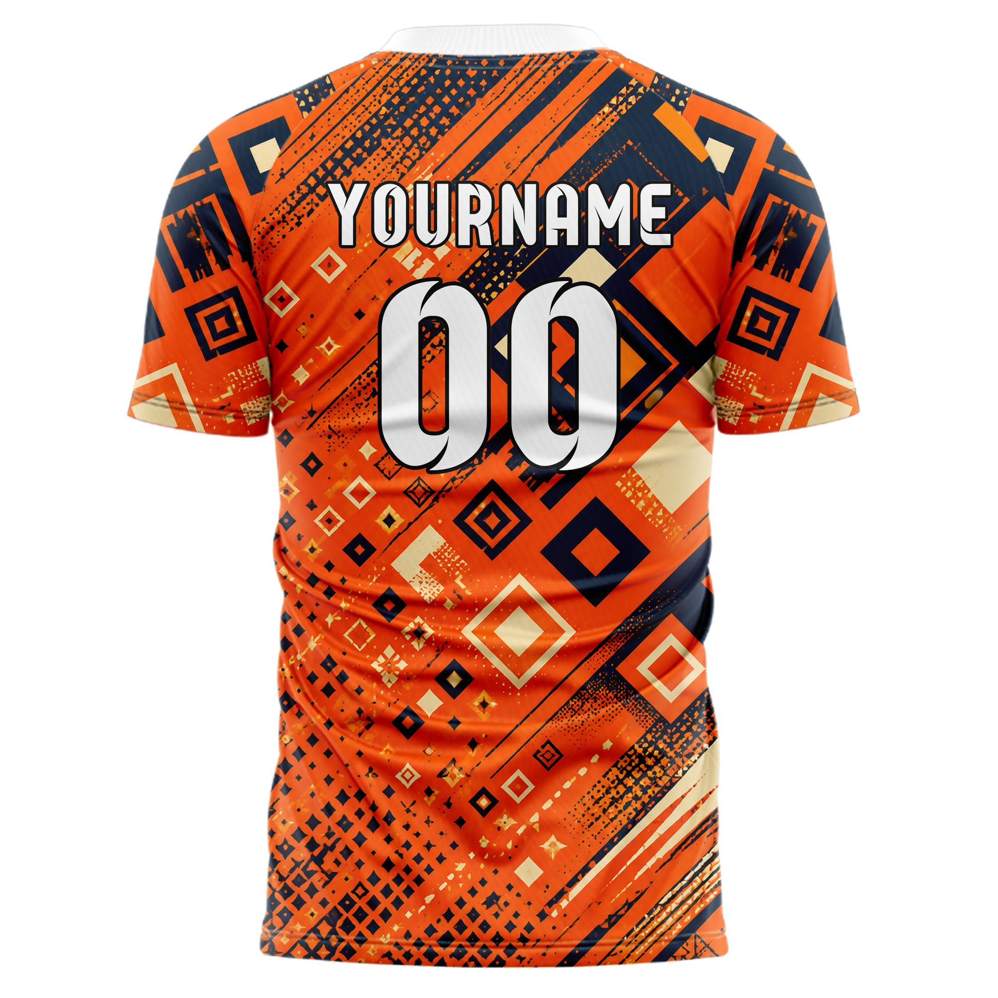 Bay Orange lebendiges Rauten Micro to Macro Gradient Design 01-0180 individuelles Fußballtrikot back