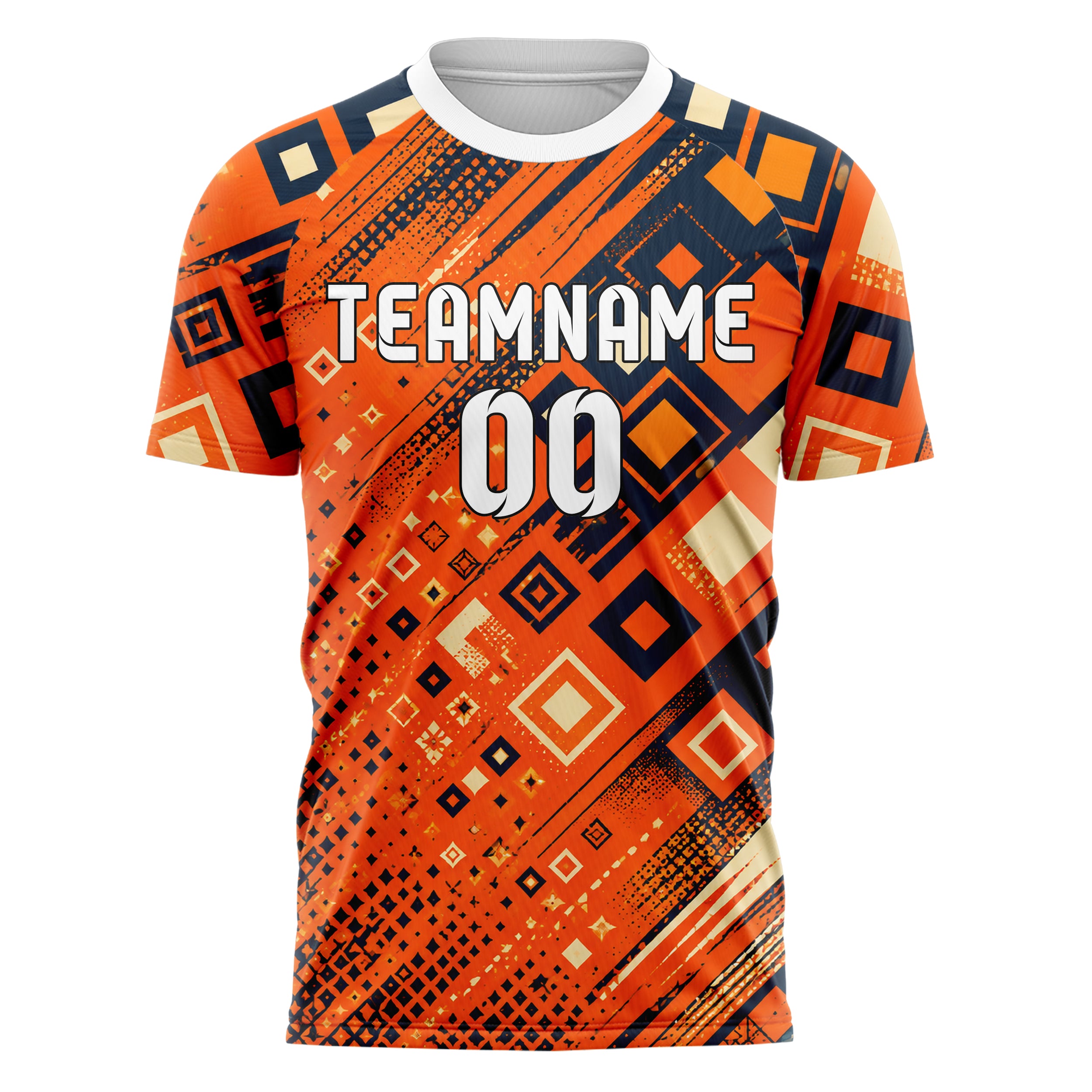 Bay Orange lebendiges Rauten Micro to Macro Gradient Design 01-0180 individuelles Fußballtrikot front