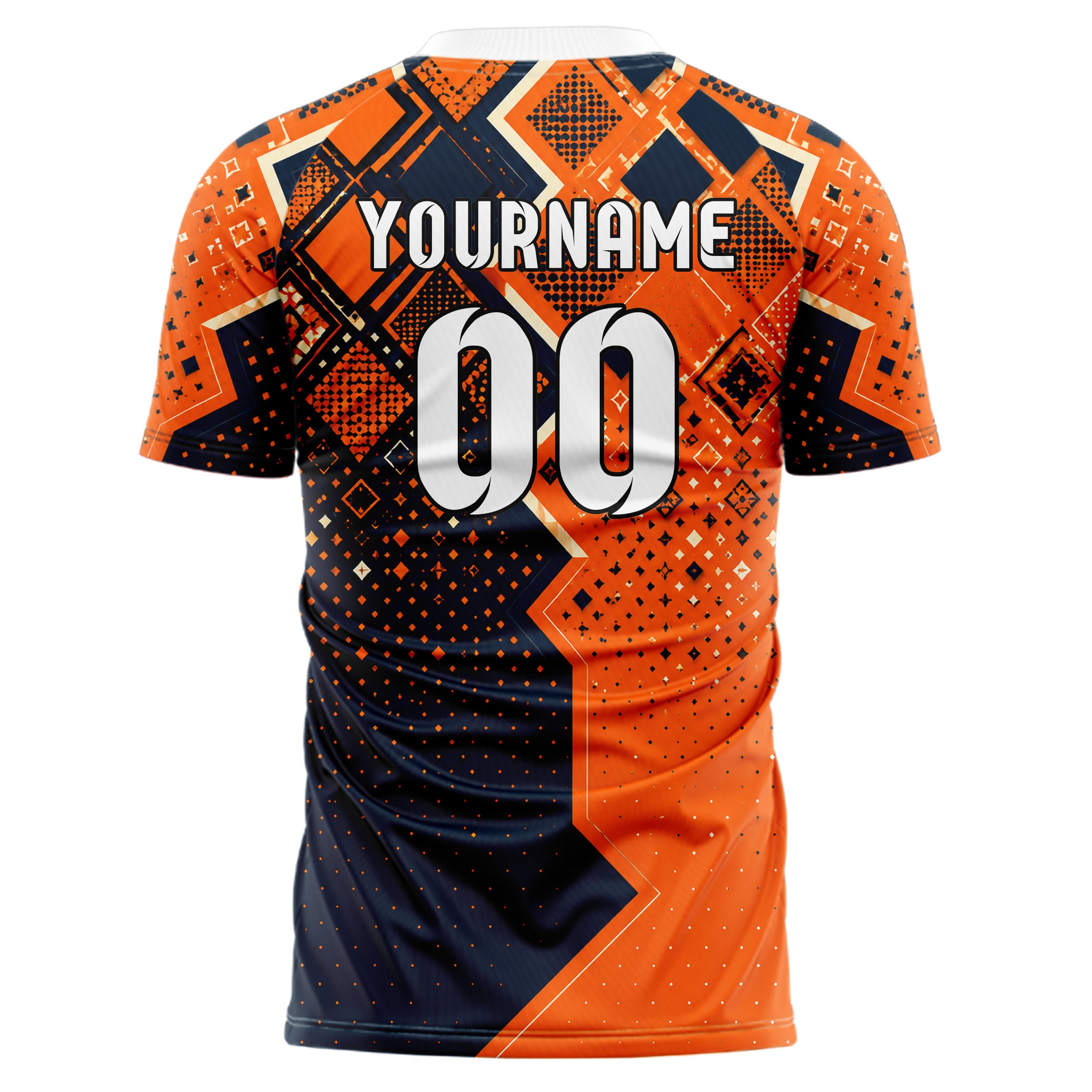 Bay Orange lebendiges Rauten dichter Verlauf von oben Design 01-0360 individuelles Fußballtrikot back