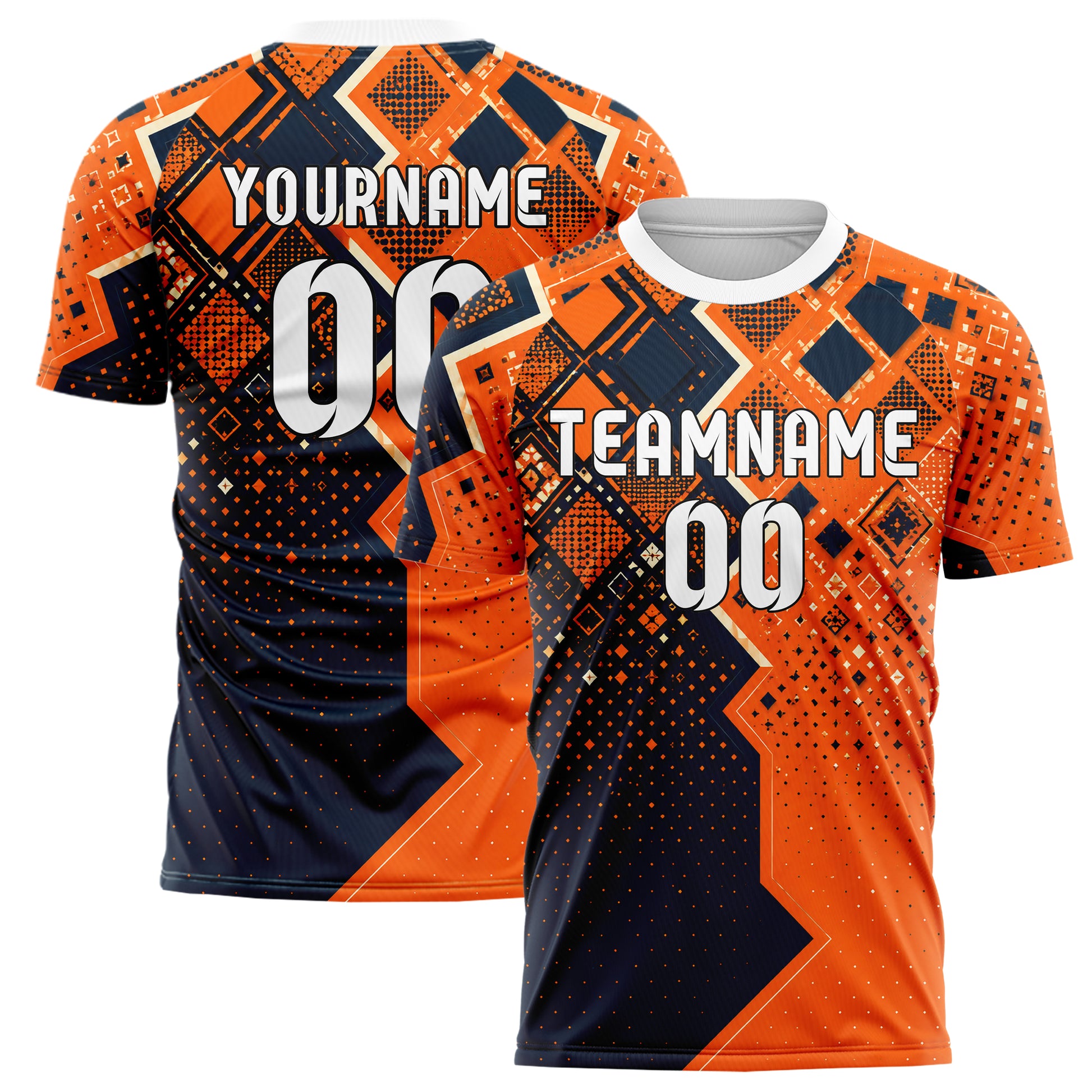 Bay Orange lebendiges Rauten dichter Verlauf von oben Design 01-0360 individuelles Fußballtrikot main