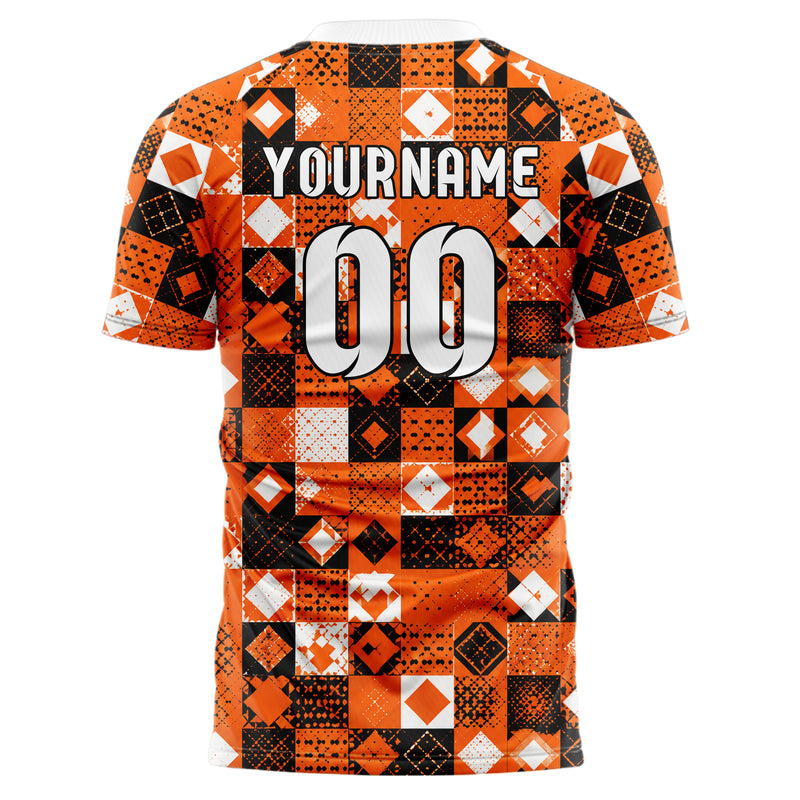Orange lebendiges Rauten Square Grid Design 01-0085 individuelles Fußballtrikot back