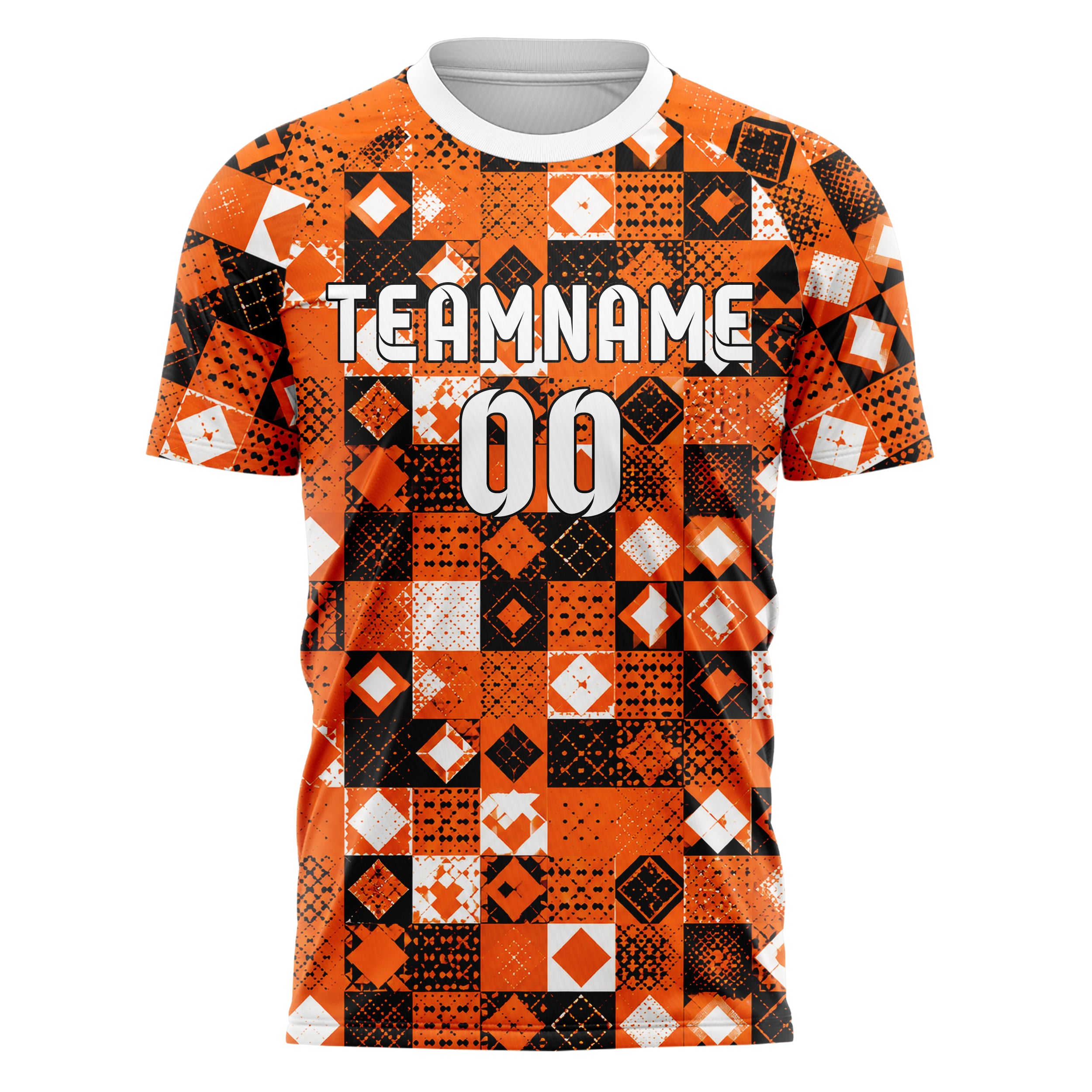 Orange lebendiges Rauten Square Grid Design 01-0085 individuelles Fußballtrikot front