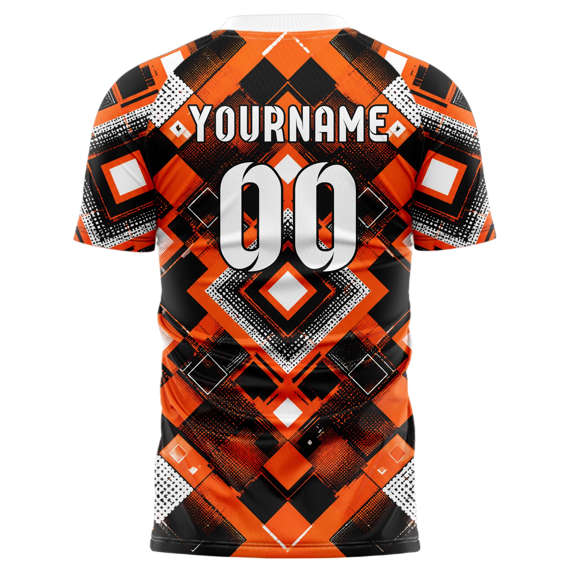 Orange lebendiges Rauten Square Grid Design 01-0109 individuelles Fußballtrikot back