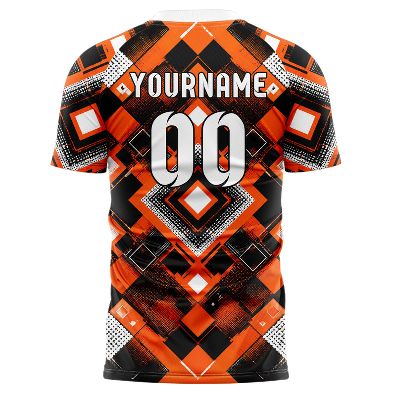 Orange lebendiges Rauten Square Grid Design 01-0109 individuelles Fußballtrikot back