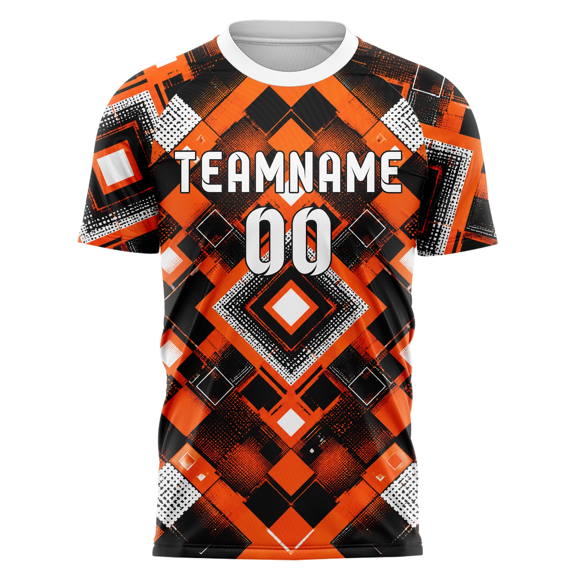 Orange lebendiges Rauten Square Grid Design 01-0109 individuelles Fußballtrikot front
