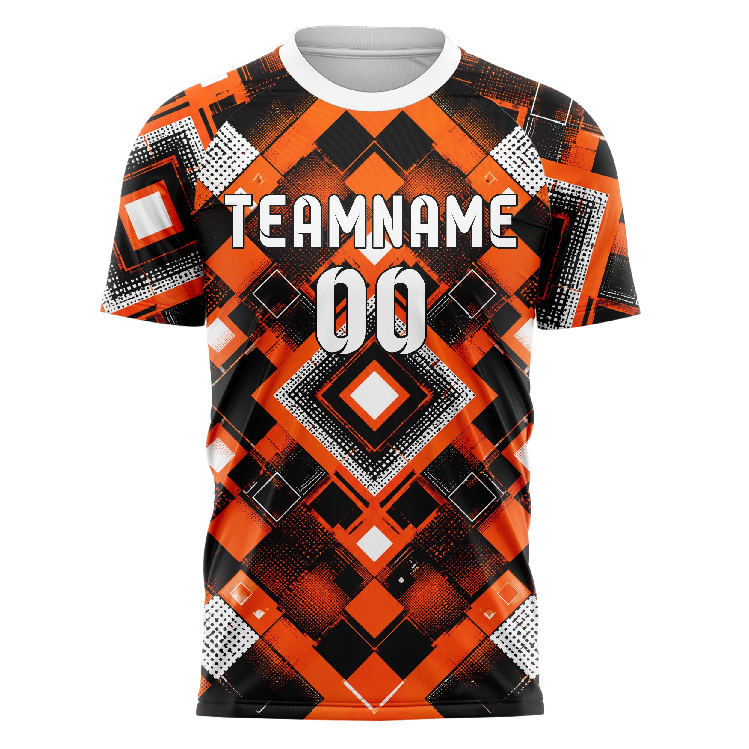 Orange lebendiges Rauten Square Grid Design 01-0109 individuelles Fußballtrikot front