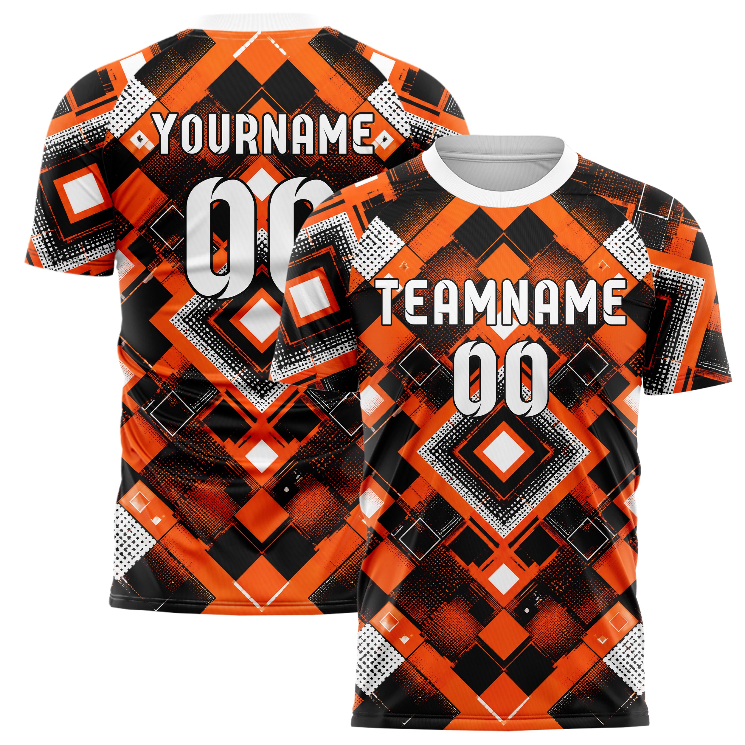 Orange lebendiges Rauten Square Grid Design 01-0109 individuelles Fußballtrikot main