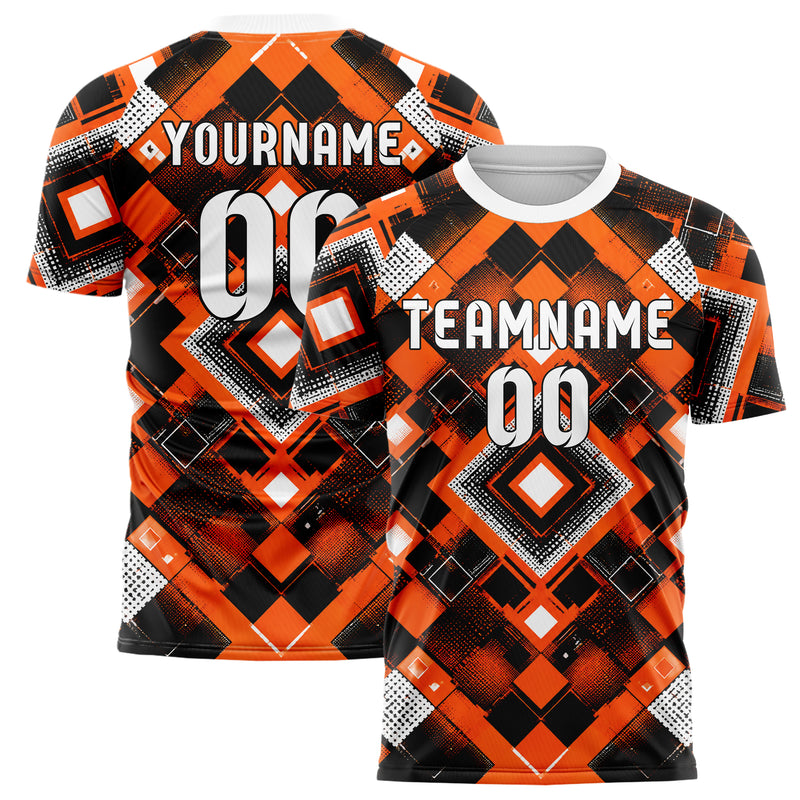 Orange lebendiges Rauten Square Grid Design 01-0109 individuelles Fußballtrikot main