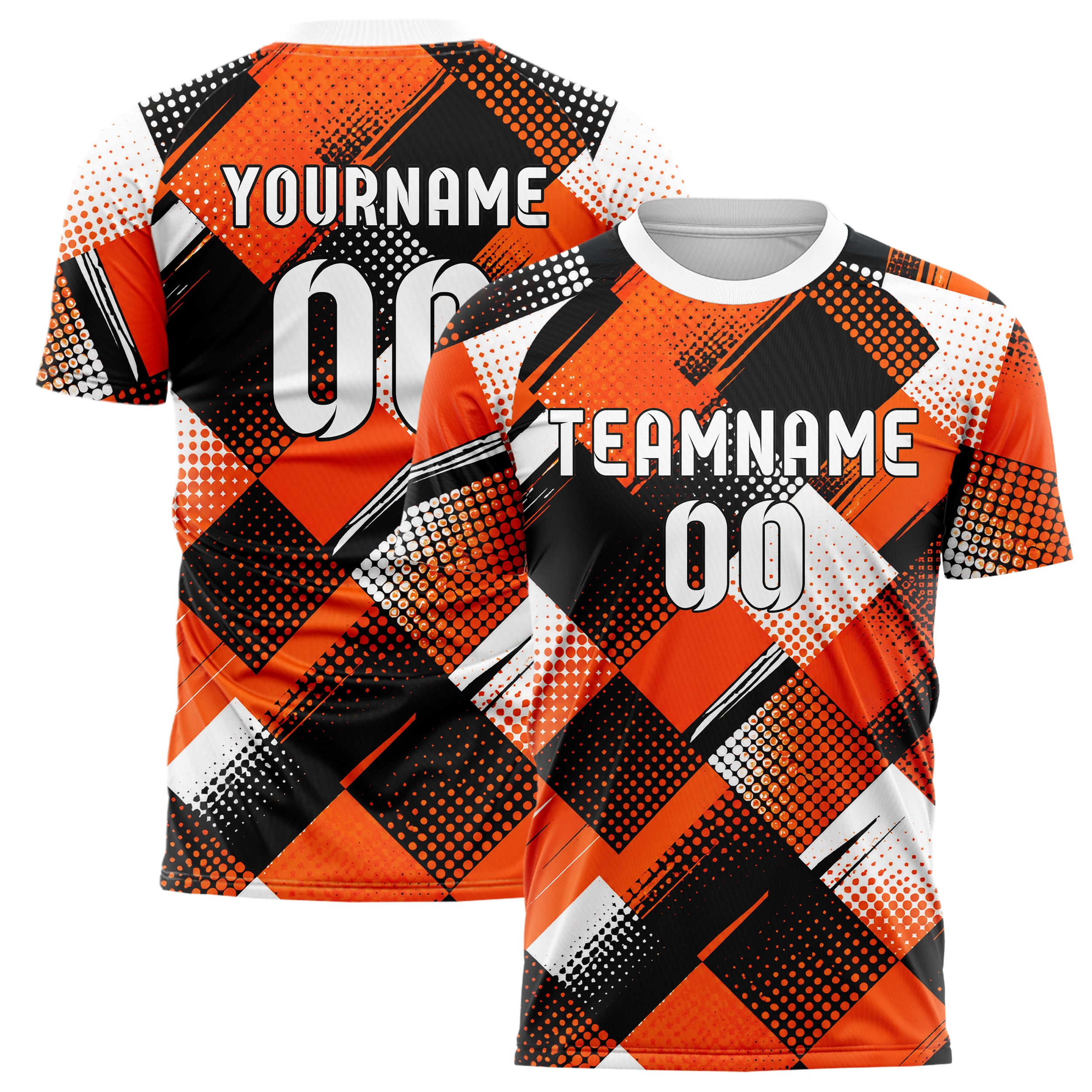 Orange lebendiges Rauten Square Grid Design 01-0469 individuelles Fußballtrikot main