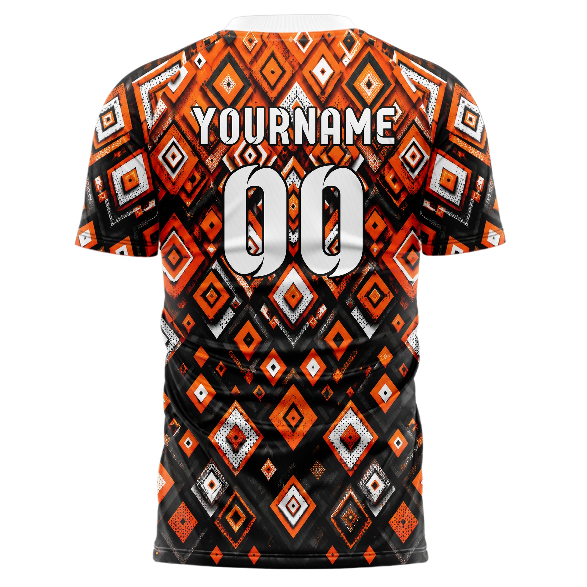 Orange lebendiges Rauten Layered 3D Rhombus Design 01-0379 individuelles Fußballtrikot back