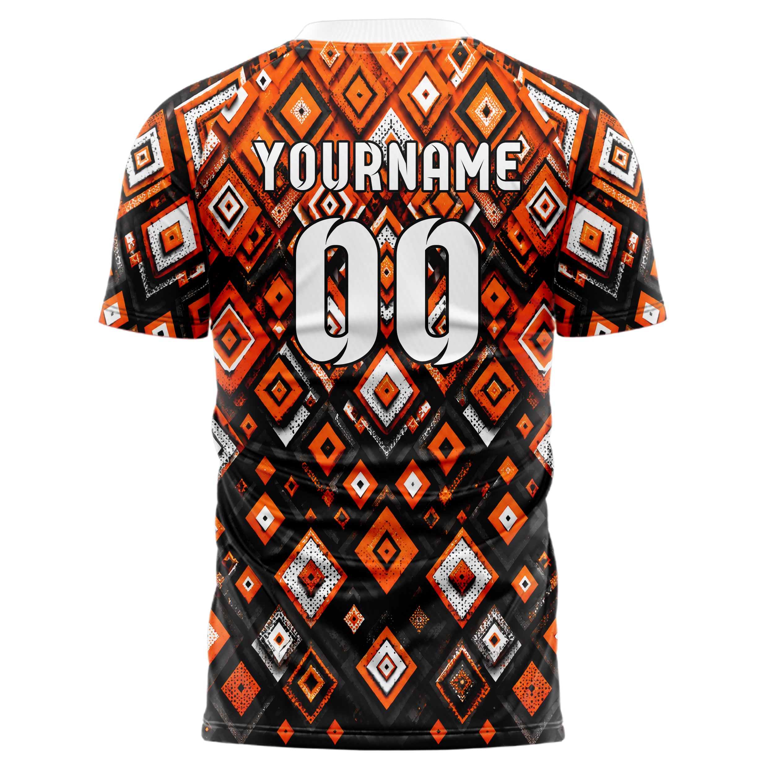 Orange lebendiges Rauten Layered 3D Rhombus Design 01-0379 individuelles Fußballtrikot back