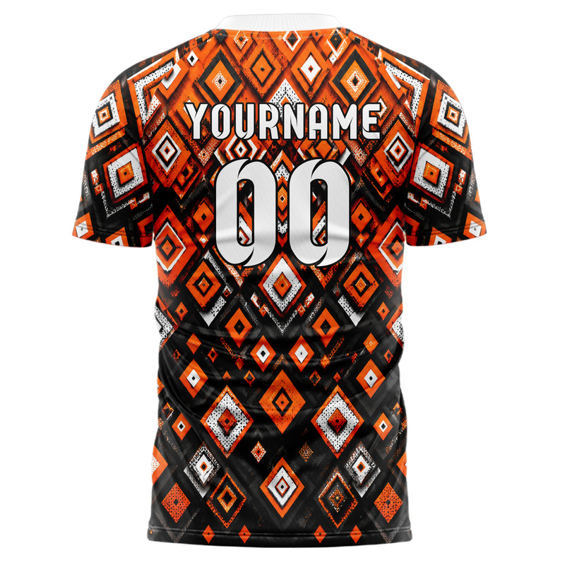 Orange lebendiges Rauten Layered 3D Rhombus Design 01-0379 individuelles Fußballtrikot back