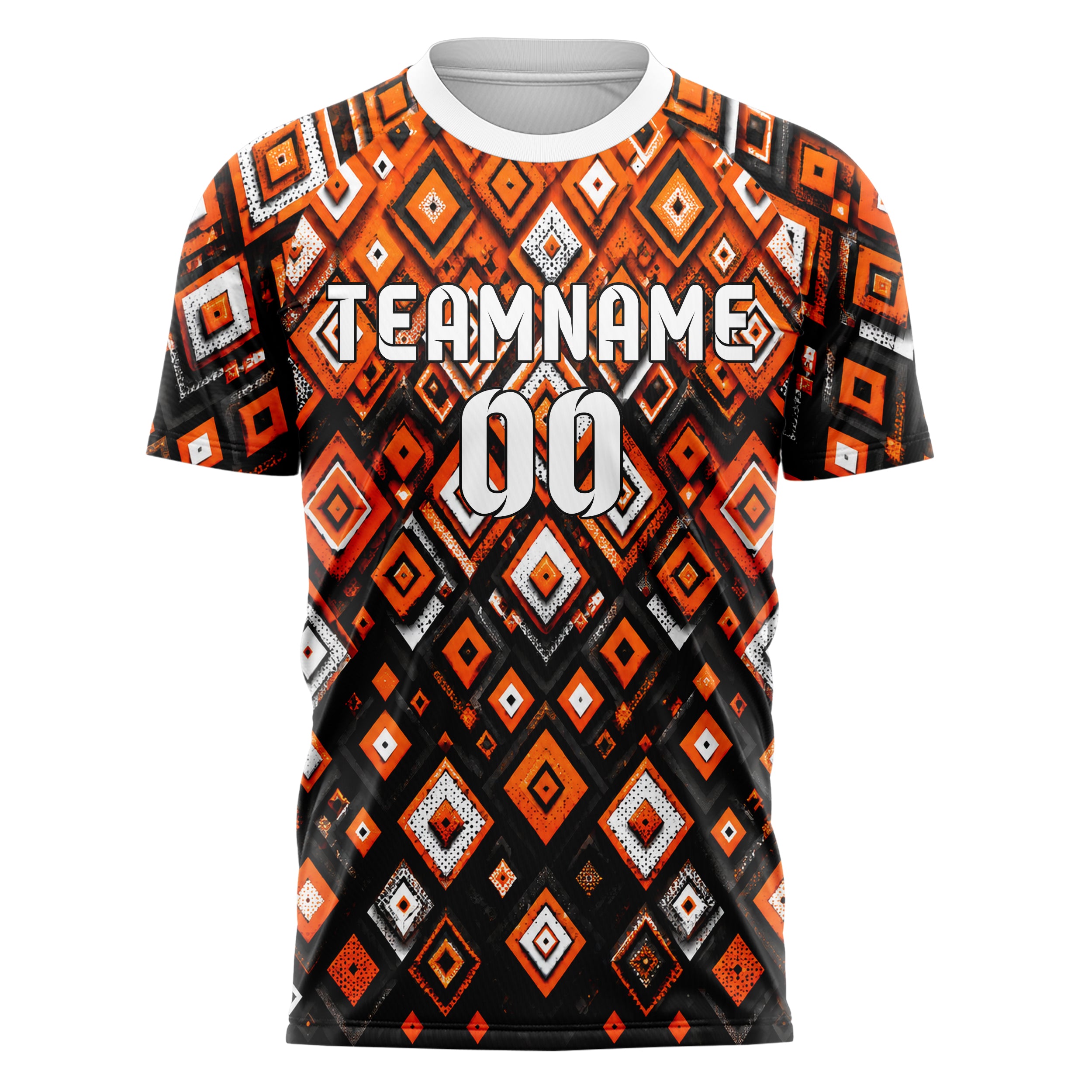 Orange lebendiges Rauten Layered 3D Rhombus Design 01-0379 individuelles Fußballtrikot front