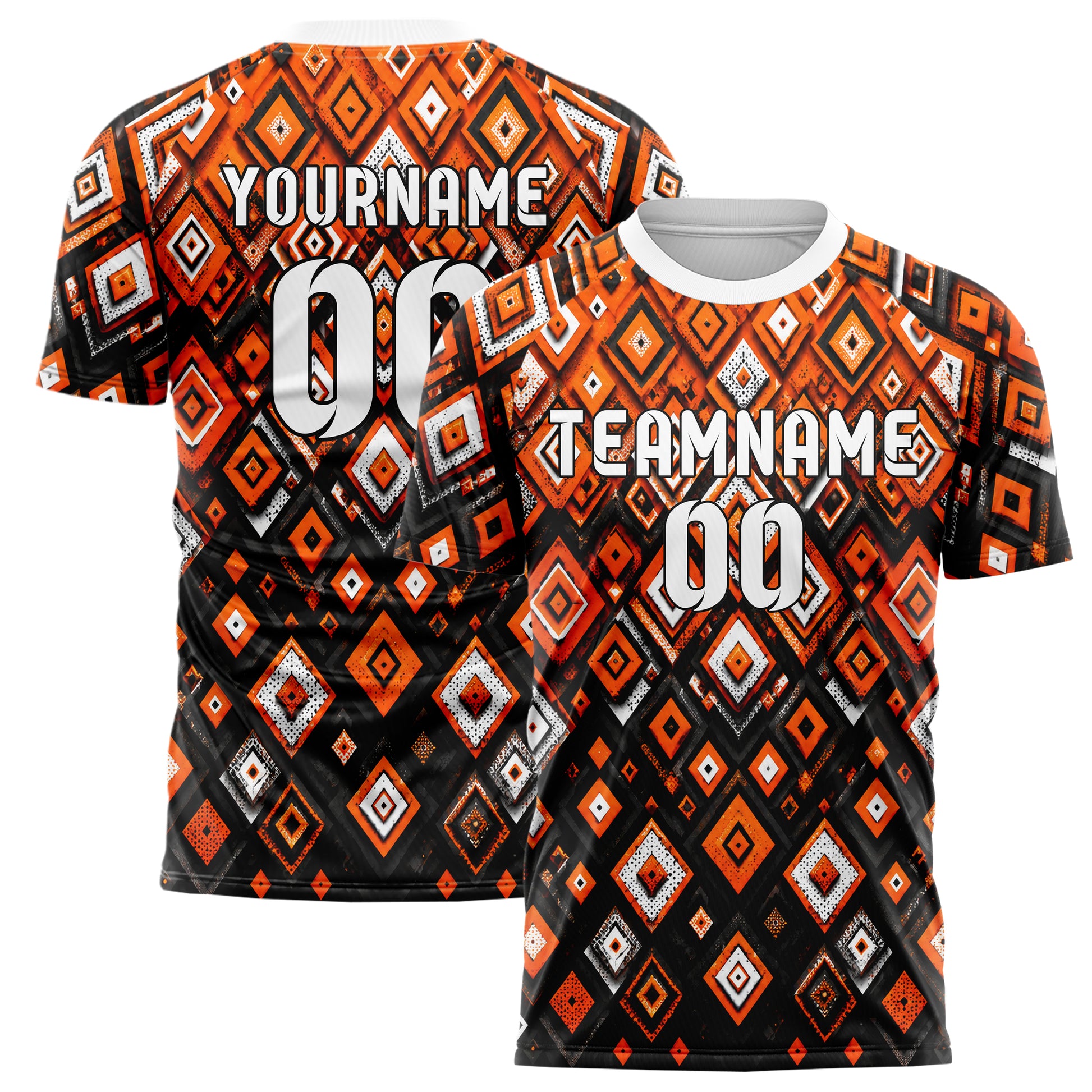 Orange lebendiges Rauten Layered 3D Rhombus Design 01-0379 individuelles Fußballtrikot main