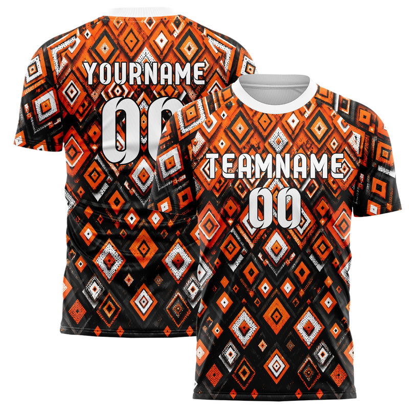 Orange lebendiges Rauten Layered 3D Rhombus Design 01-0379 individuelles Fußballtrikot main