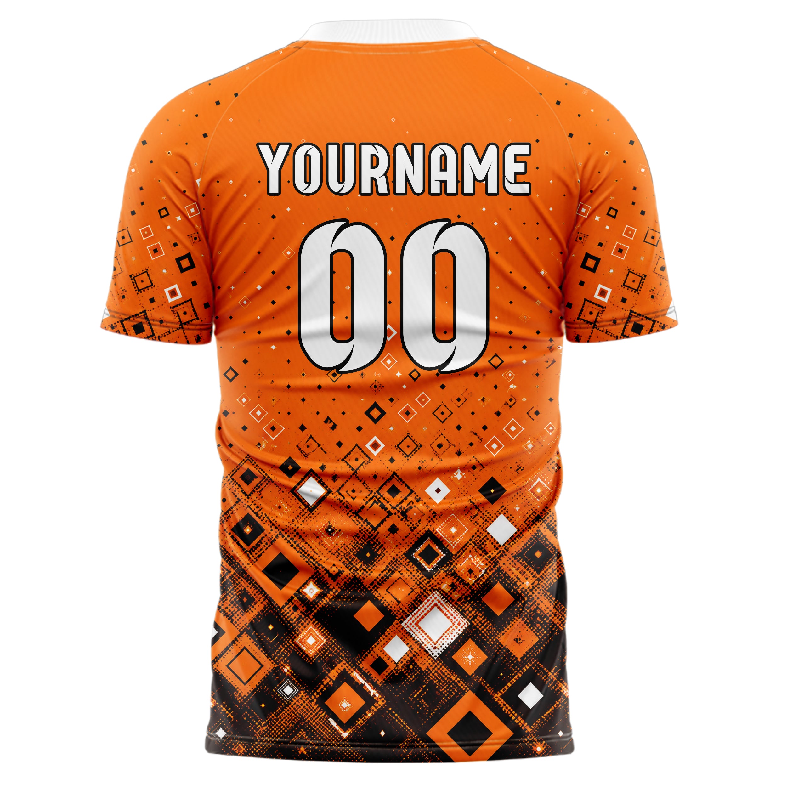 Orange lebendiges Rauten Micro to Macro Gradient Design 01-0220 individuelles Fußballtrikot back