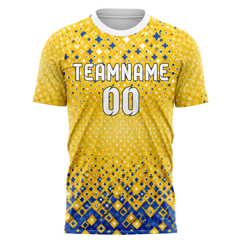 Gold klassisches Rauten radialer Center Fade Design 01-0369 individuelles Fußballtrikot front
