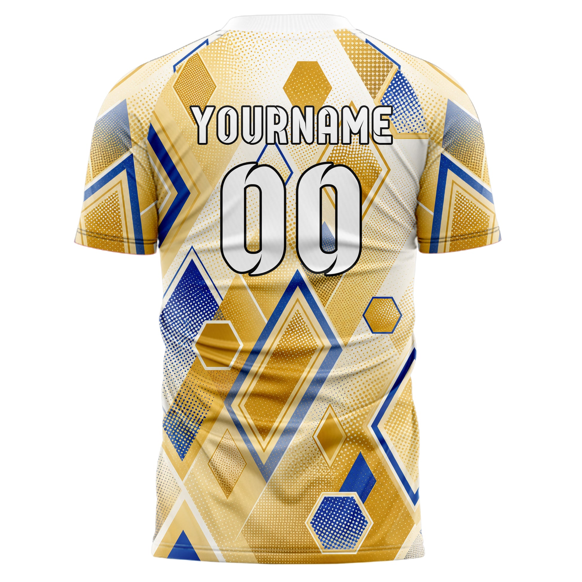 Gold klassisches Rauten hexagonale Panels Design 01-0390 individuelles Fußballtrikot back