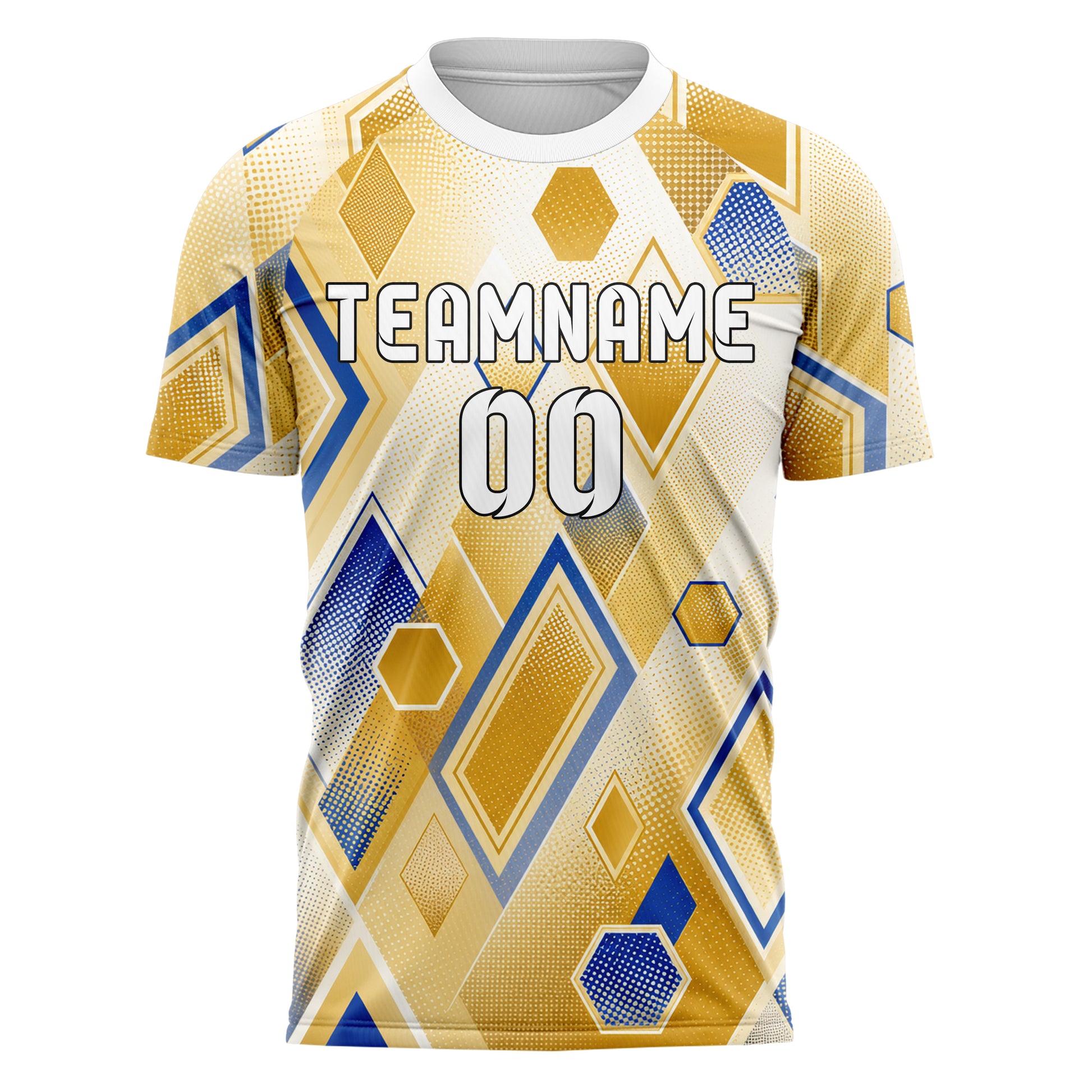 Gold klassisches Rauten hexagonale Panels Design 01-0390 individuelles Fußballtrikot front