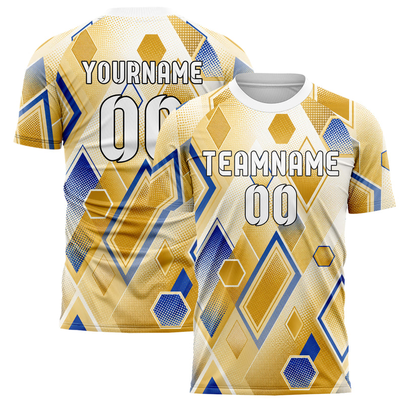 Gold klassisches Rauten hexagonale Panels Design 01-0390 individuelles Fußballtrikot main