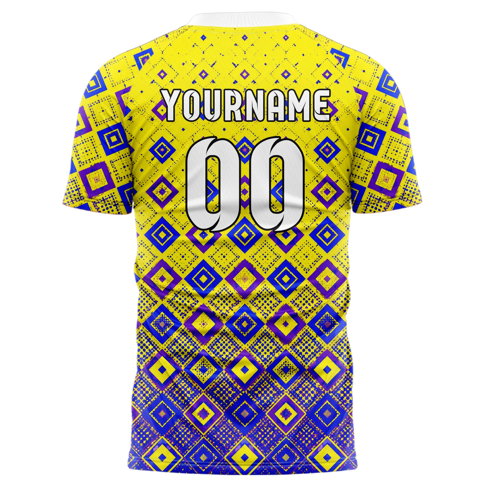 Gelb lebendiges Rauten Square Grid Design 01-0157 individuelles Fußballtrikot back