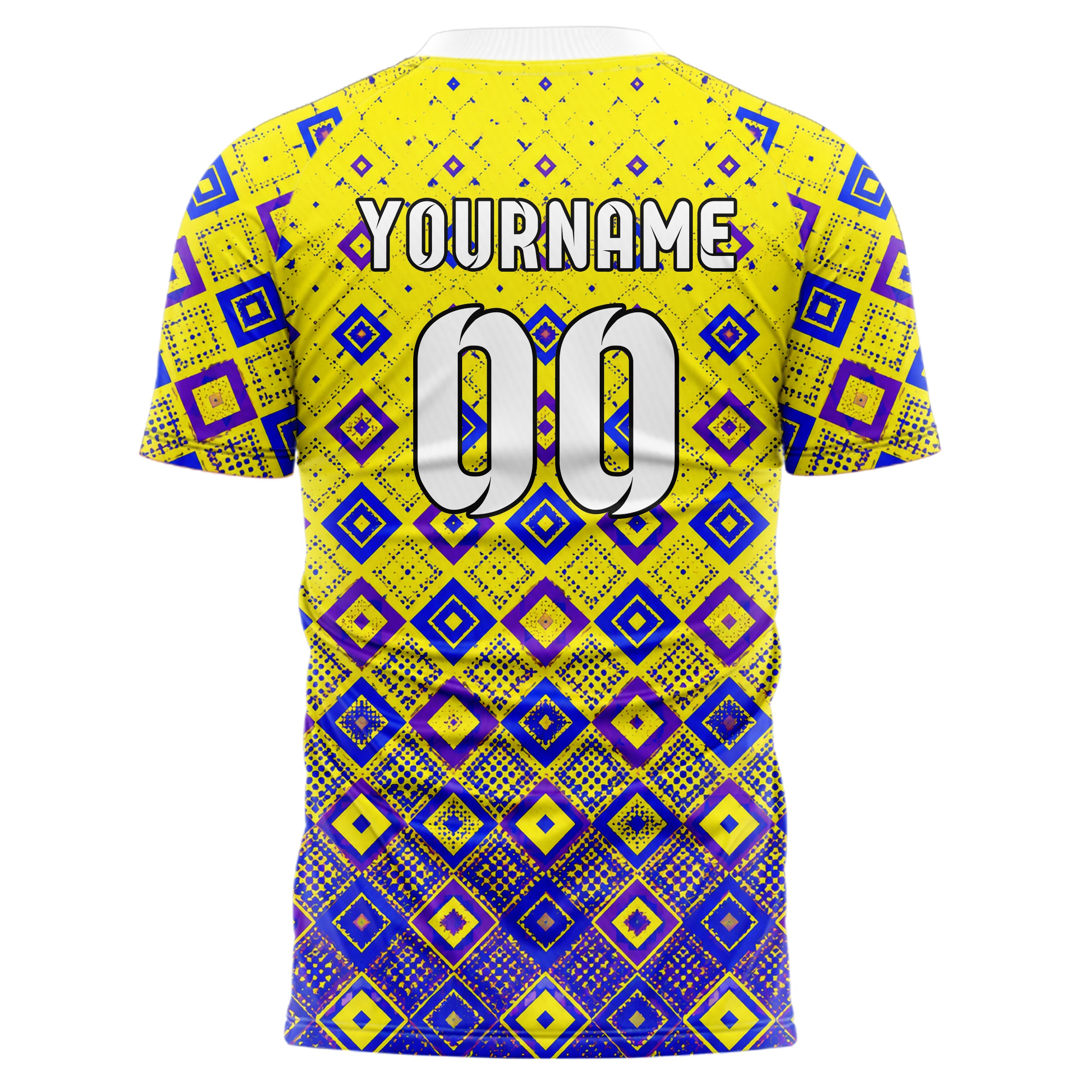 Gelb lebendiges Rauten Square Grid Design 01-0157 individuelles Fußballtrikot back