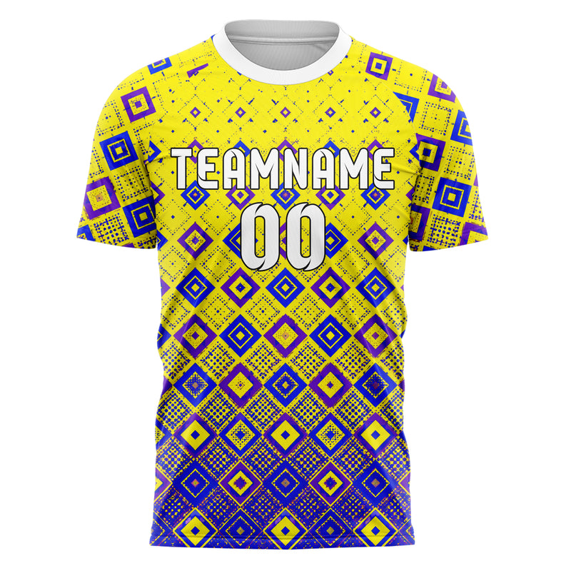 Gelb lebendiges Rauten Square Grid Design 01-0157 individuelles Fußballtrikot front