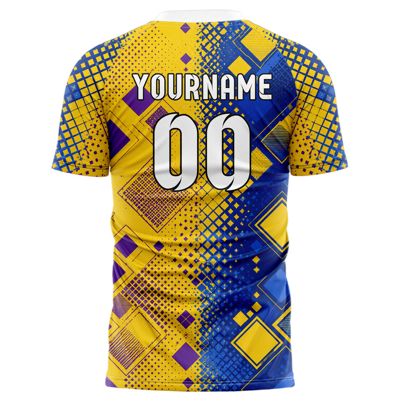 Gelb lebendiges Rauten Square Grid Design 01-0181 individuelles Fußballtrikot back