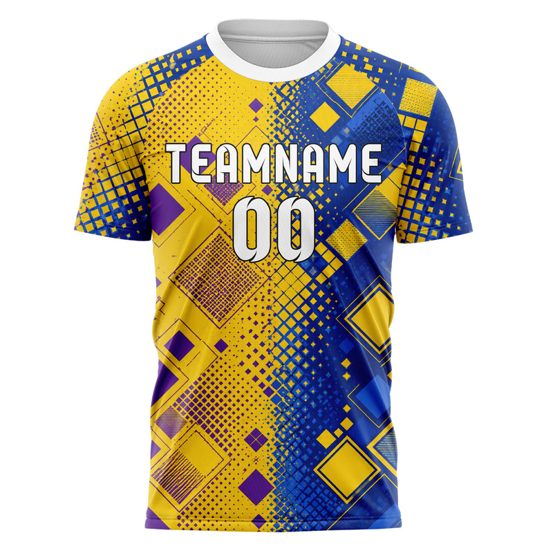 Gelb lebendiges Rauten Square Grid Design 01-0181 individuelles Fußballtrikot front