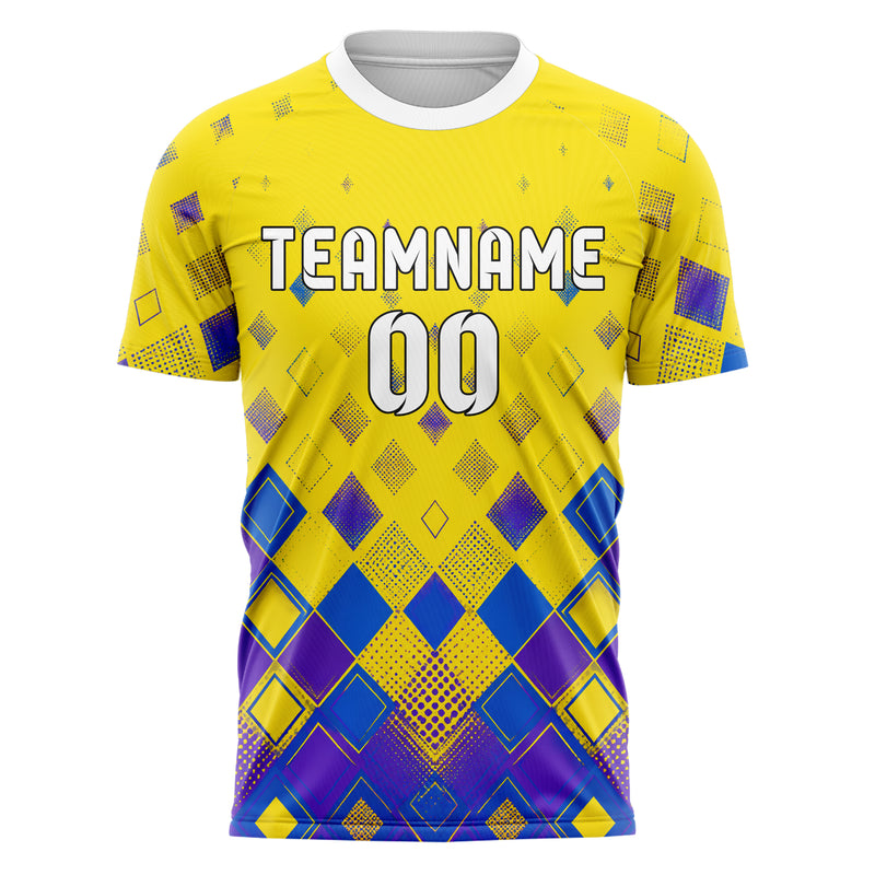 Gelb lebendiges Rauten dichter Verlauf von unten Design 01-0487 individuelles Fußballtrikot front
