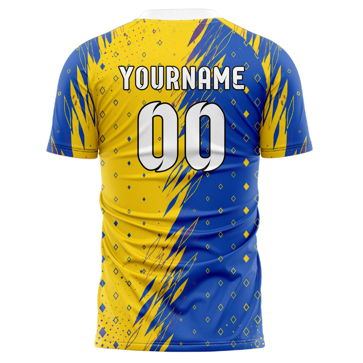 Gelb lebendiges Rauten radialer Center Fade Design 01-0073 individuelles Fußballtrikot back