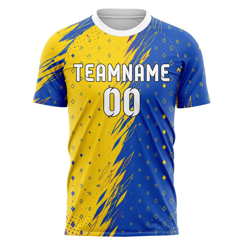 Gelb lebendiges Rauten radialer Center Fade Design 01-0073 individuelles Fußballtrikot front