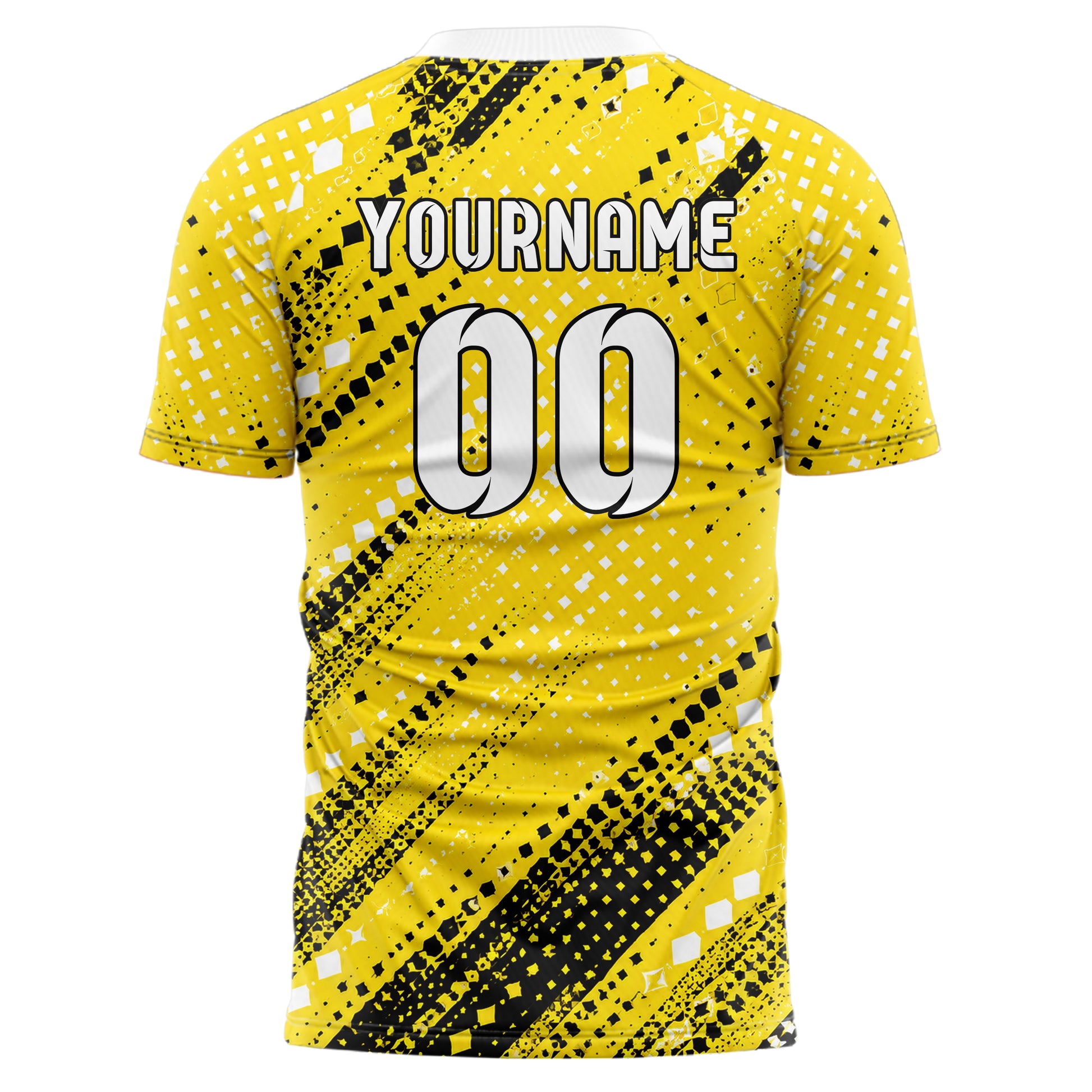 Gelb lebendiges Rauten radialer Center Fade Design 01-0305 individuelles Fußballtrikot back
