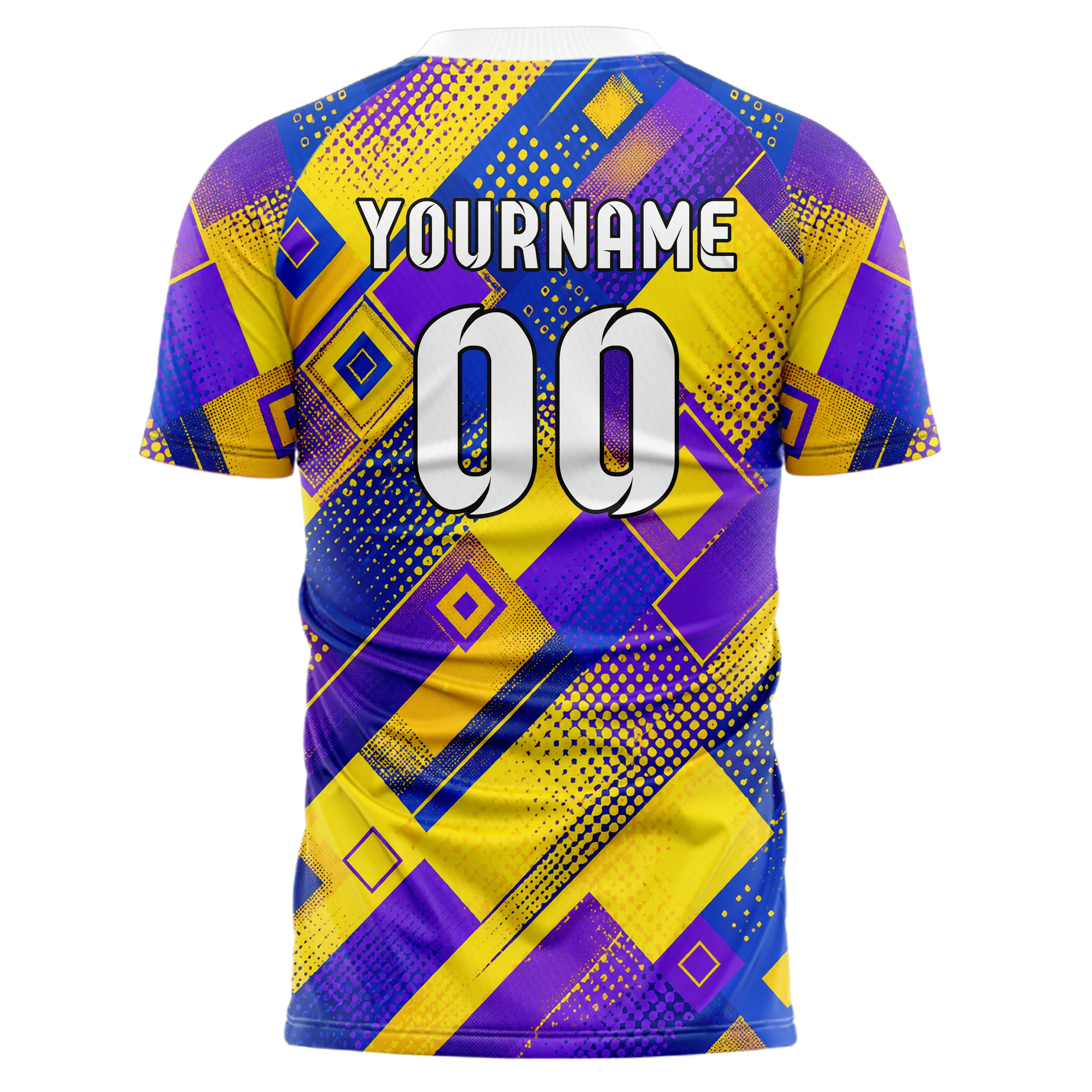 Gelb lebendiges Rauten diagonale Tessellation Design 01-0034 individuelles Fußballtrikot back
