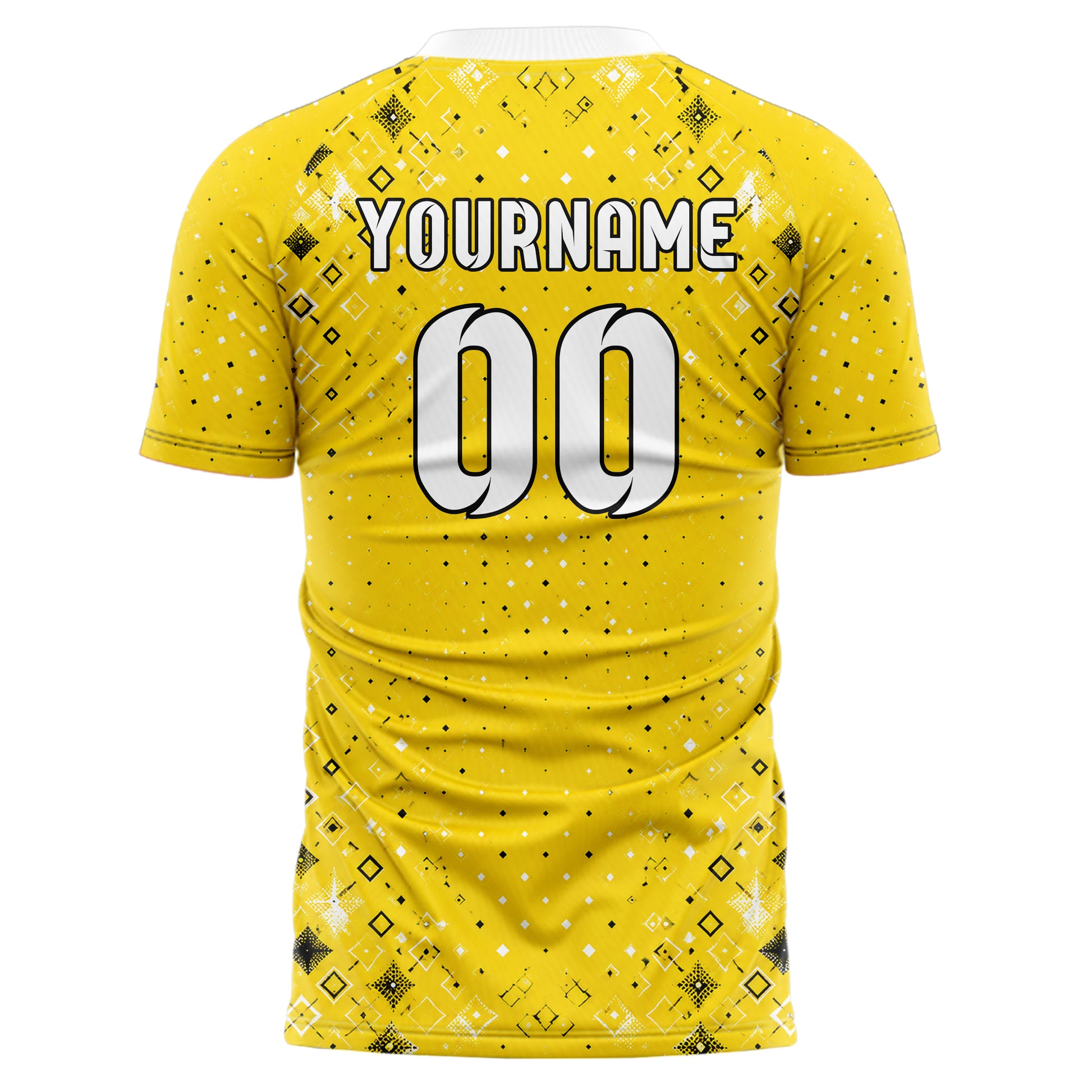 Gelb lebendiges Rauten diagonale Tessellation Design 01-0146 individuelles Fußballtrikot back