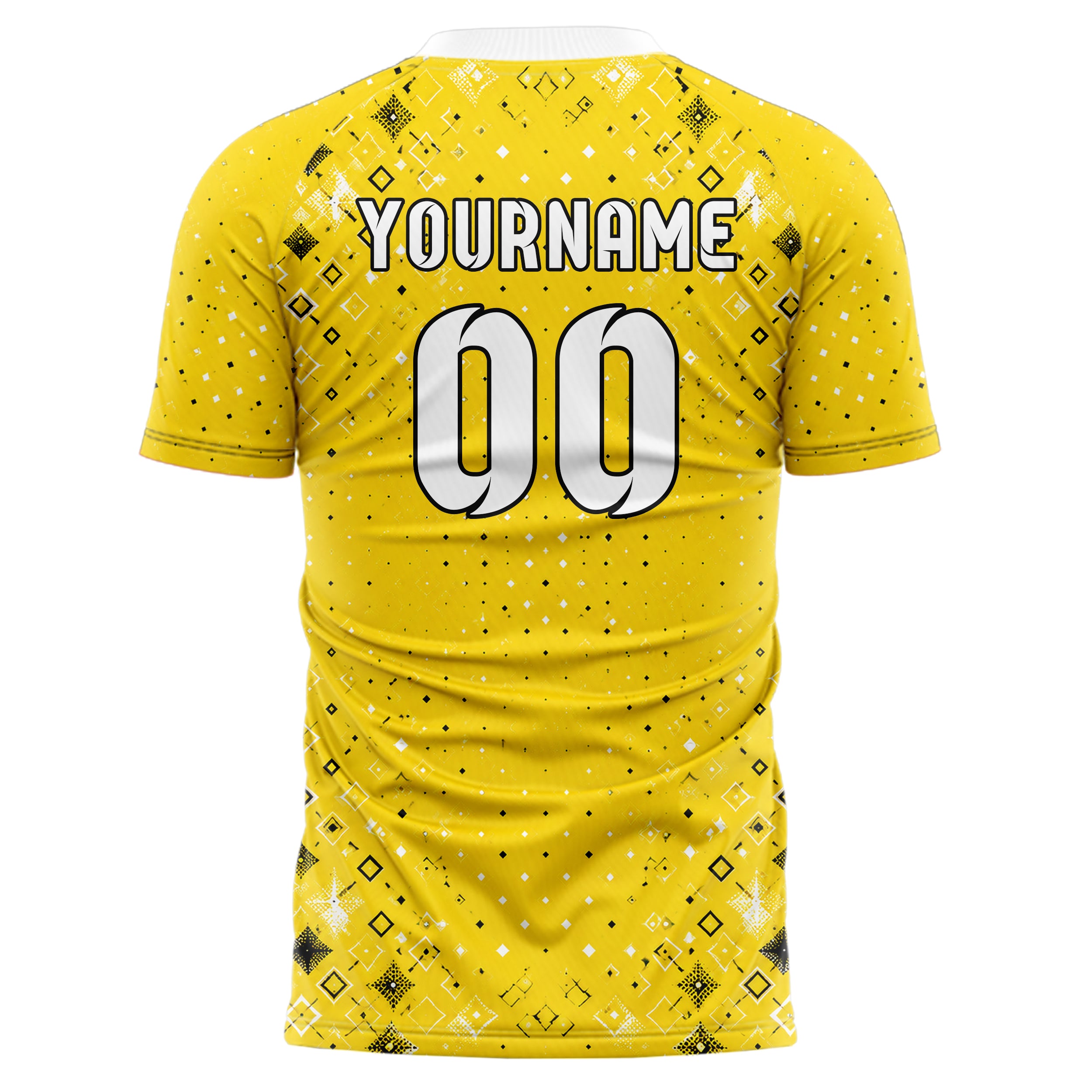 Gelb lebendiges Rauten diagonale Tessellation Design 01-0146 individuelles Fußballtrikot back