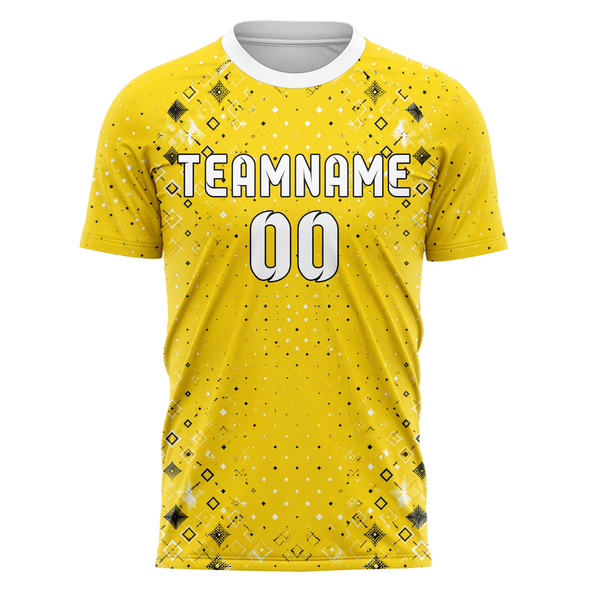 Gelb lebendiges Rauten diagonale Tessellation Design 01-0146 individuelles Fußballtrikot front